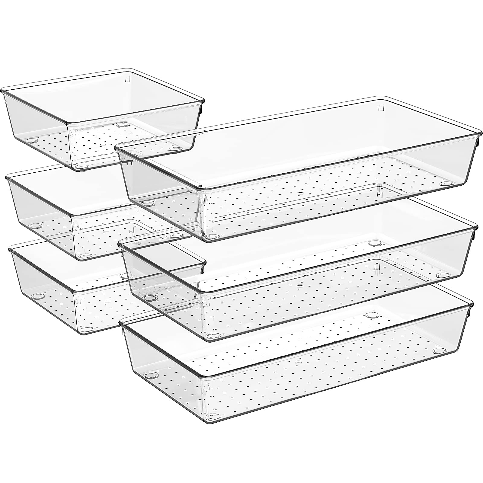 Criusia 6-Pack Large Clear Plastic Drawer Organizer Set - 2 Sizes for Bathroom Vanity, Makeup, Bedroom & Kitchen Storage - Perfect for Cosmetics, Jewelry, Utensils & Small Items Organization