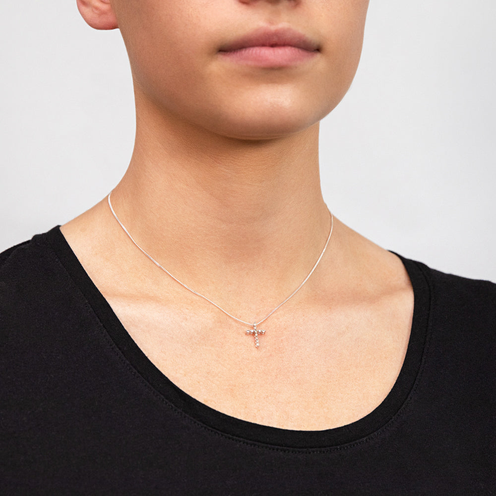 9ct White Gold Diamond Cross Pendant with 11 Brilliant Cut Diamonds - Elegant Religious Jewelry for Women, Perfect for Baptism, First Communion & Everyday Wear