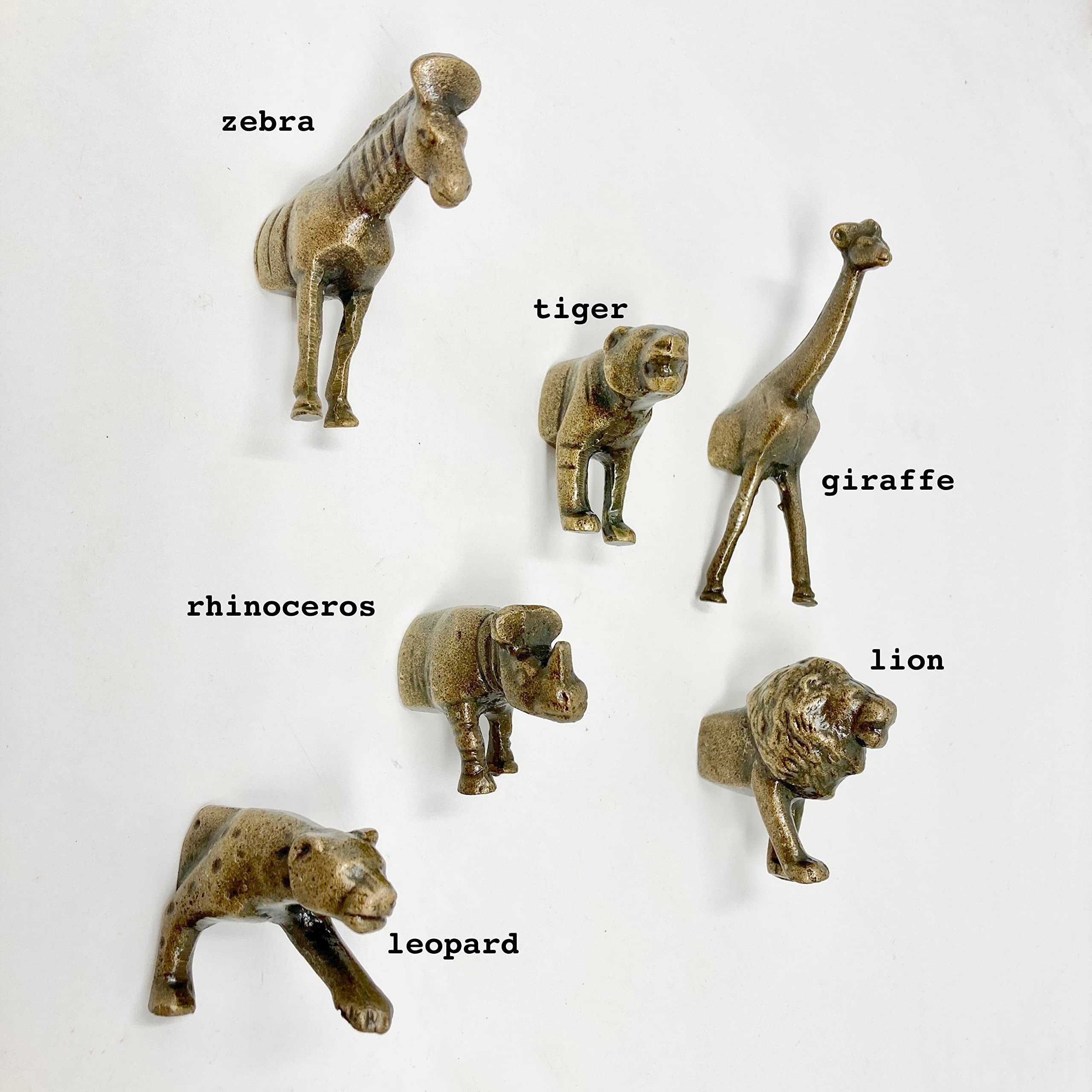 Vintage Safari Animal Drawer Pulls - Antique Brass Iron Knobs (Hook & Giraffe Design) for Cabinets, Dressers & Furniture Hardware