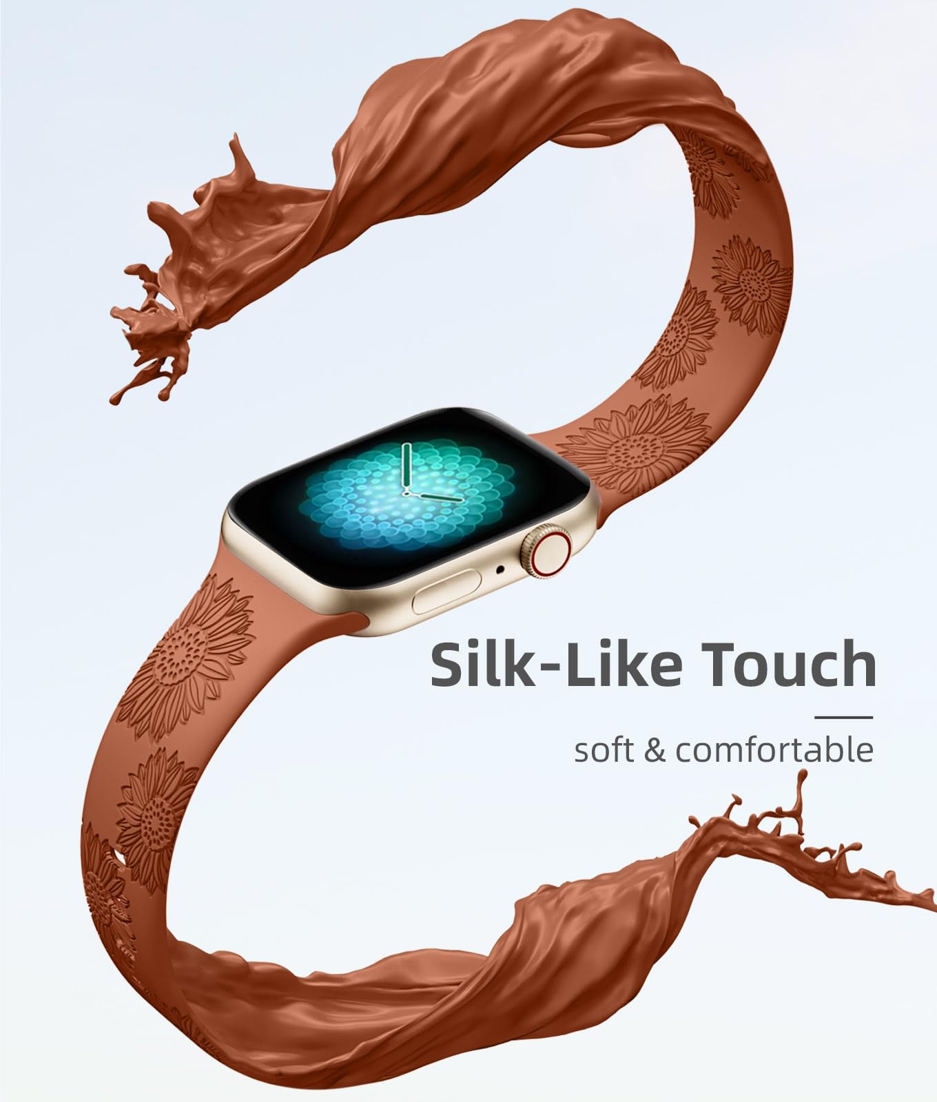 Floral Engraved Soft Silicone Apple Watch Band for Women - Compatible with 38mm 40mm 41mm 42mm 44mm 45mm 46mm 49mm iWatch Series 10 9 8 7 SE Ultra 1/2 - Cute Pattern Sport Strap for Gym, Workout & Everyday Wear