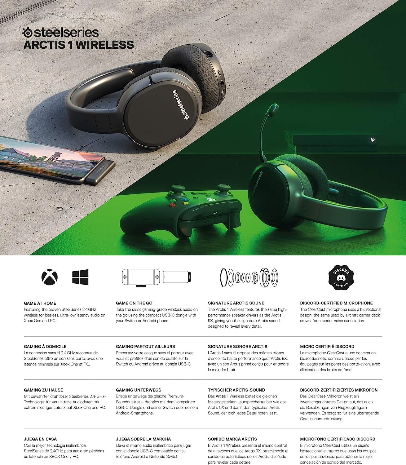 SteelSeries Arctis 1 Wireless Gaming Headset for Xbox - Lightweight Comfort & Lag-Free Audio for Xbox Series X/S, PC & Mobile Gaming