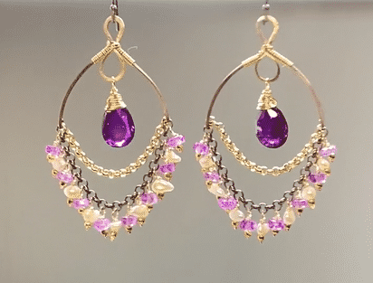 Rhodolite Garnet & Sapphire Chandelier Earrings in Mixed Metals | Elegant Dangling Jewelry for Weddings, Parties & Special Occasions