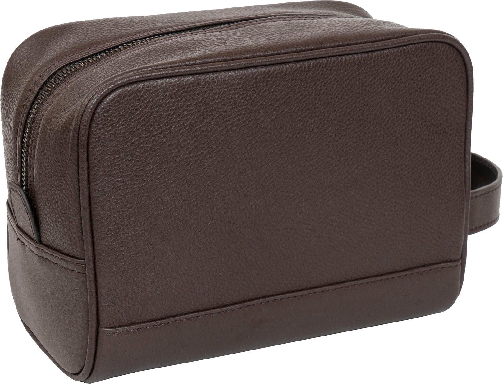Premium Pebble Grain Genuine Leather Dopp Kit - Chocolate Brown Travel Toiletry Bag for Men | Perfect for Business Trips, Gym & Weekend Getaways
