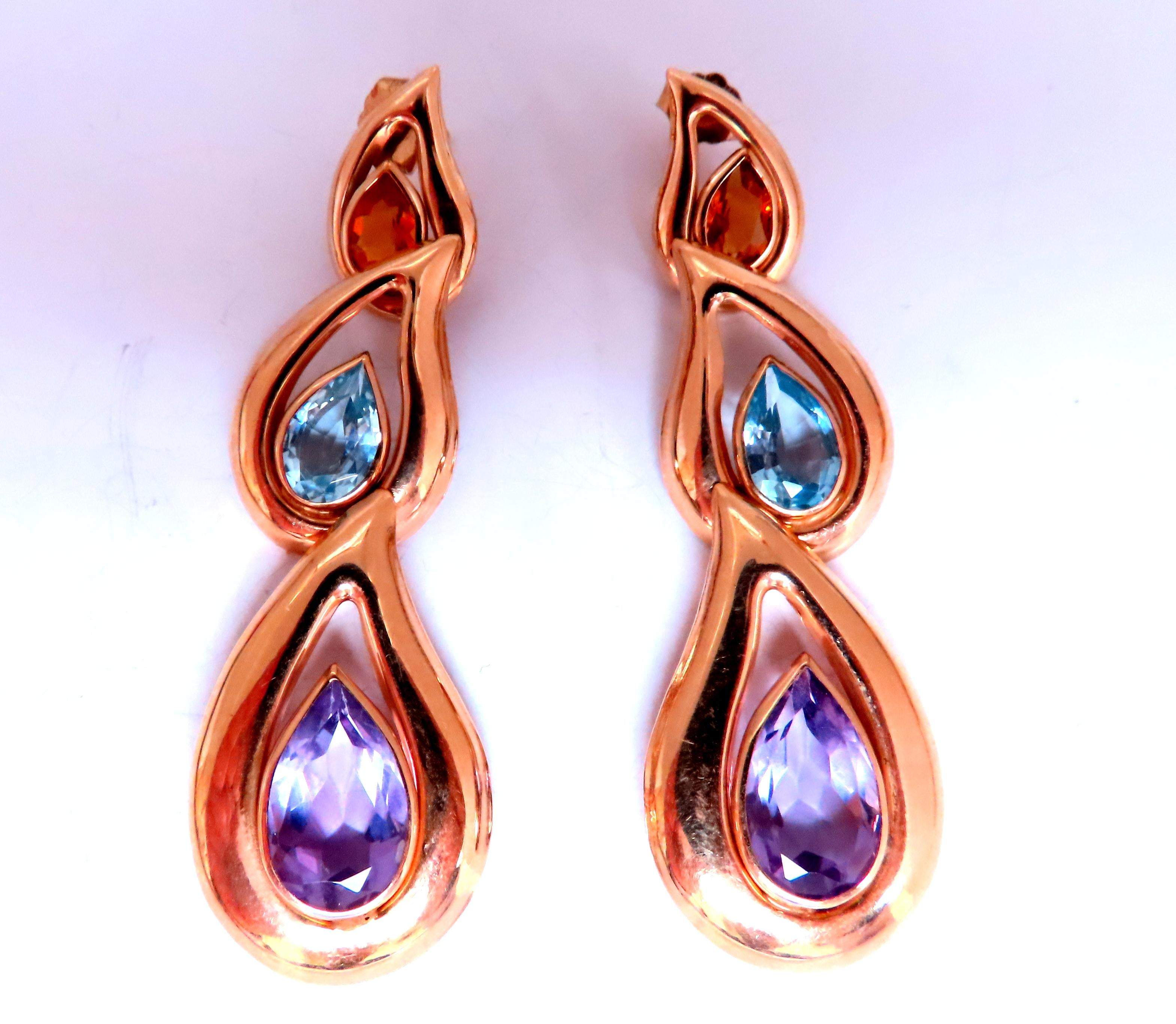 Natural Topaz Amethyst and Citrine Dangle Earrings - 14K Gold Jewelry for Women | Elegant Drop Earrings for Parties, Weddings & Special Occasions