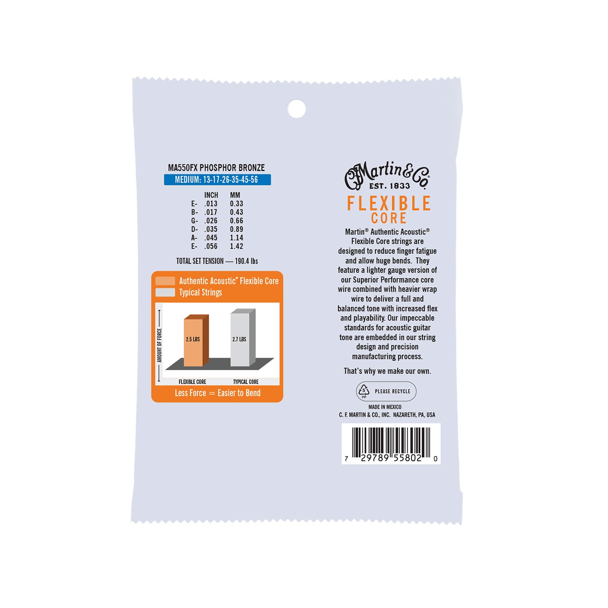 Martin MA550FX Authentic Acoustic Guitar Strings - 92/8 Phosphor Bronze Flexible Core for Warm Tone | Perfect for Folk, Country & Fingerstyle Playing