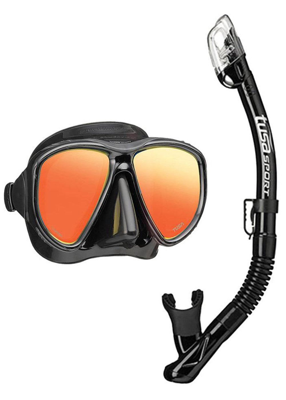 Tusa Black Series Mirror Mask Snorkel Set with Travel Bag - Premium Snorkeling Gear for Scuba Diving, Beach Vacations & Underwater Adventures