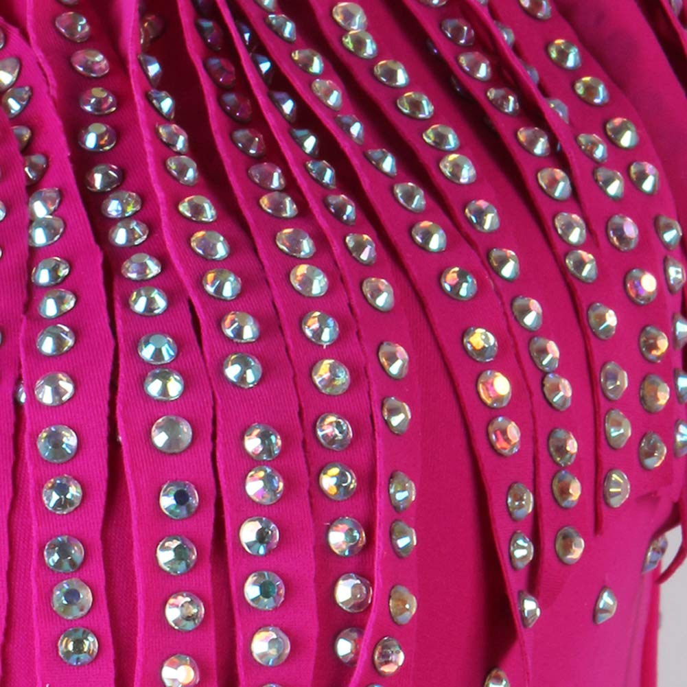Elegant Rose Red Latin Dance Dress for Salsa, Tango, Cha Cha - Sparkling Rhinestone Ballroom Competition Dress for Women | Perfect for Performances, Shows & Dance Events