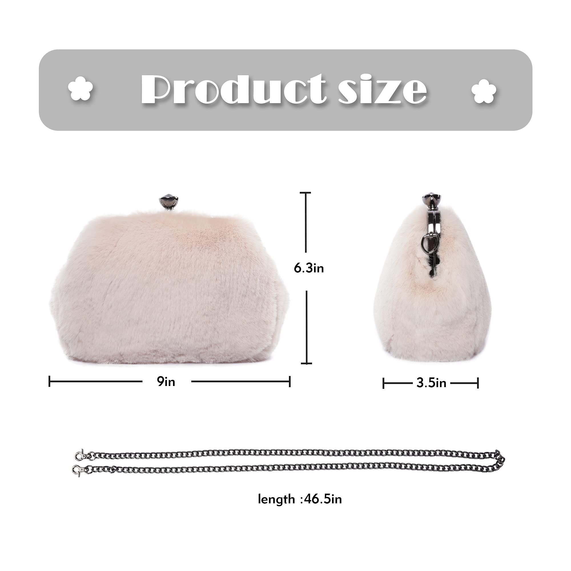 Luxury Faux Fur Purse for Women - Rhinestone Shoulder Bag & Fluffy Evening Clutch Crossbody Bag | Elegant Party, Wedding, Prom & Night Out Accessory
