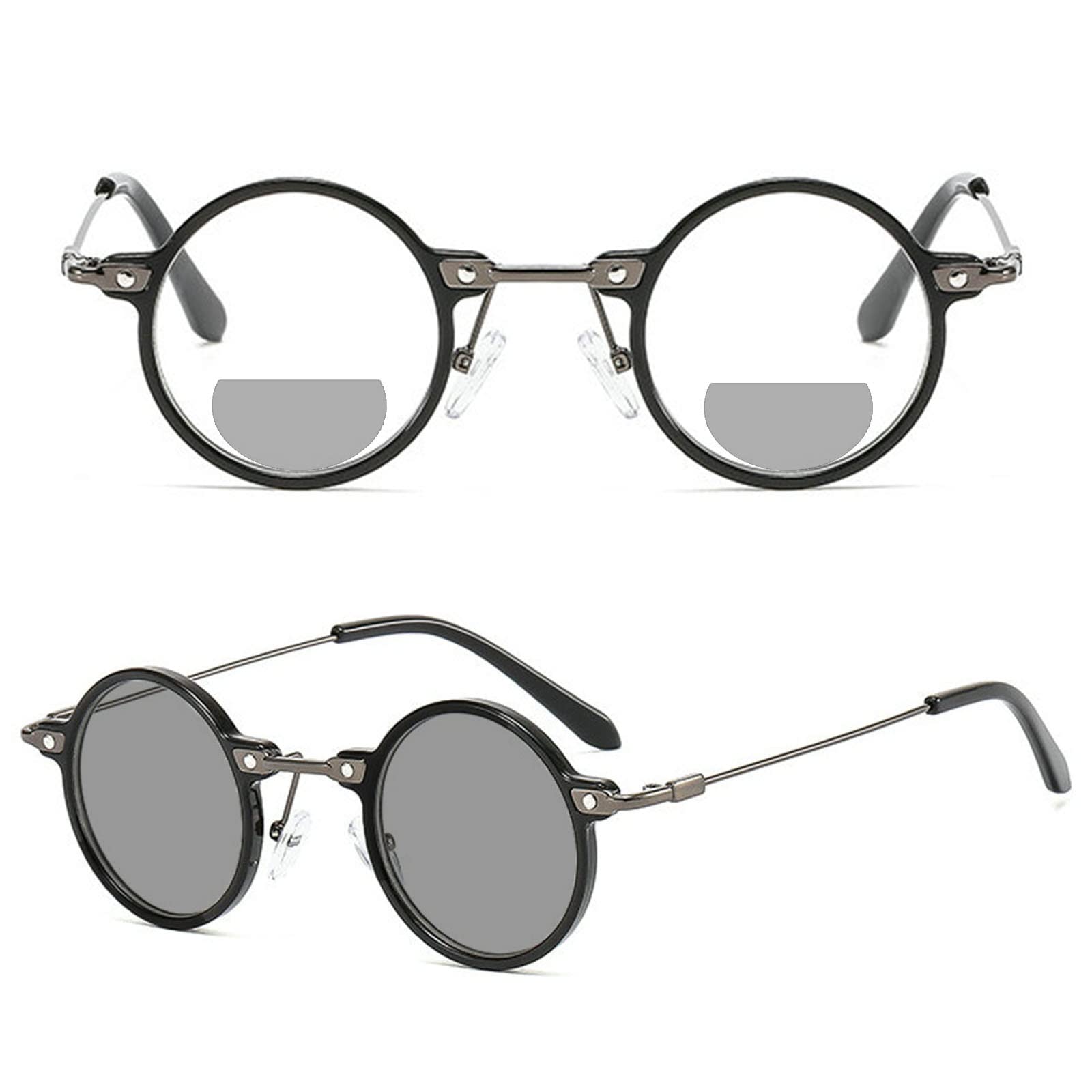 Photochromic Bifocal Reading Sunglasses for Women & Men - Round Transition Glasses with Small Frame for UV Protection & Glare Reduction - Perfect for Outdoor Reading, Driving, and Daily Activities