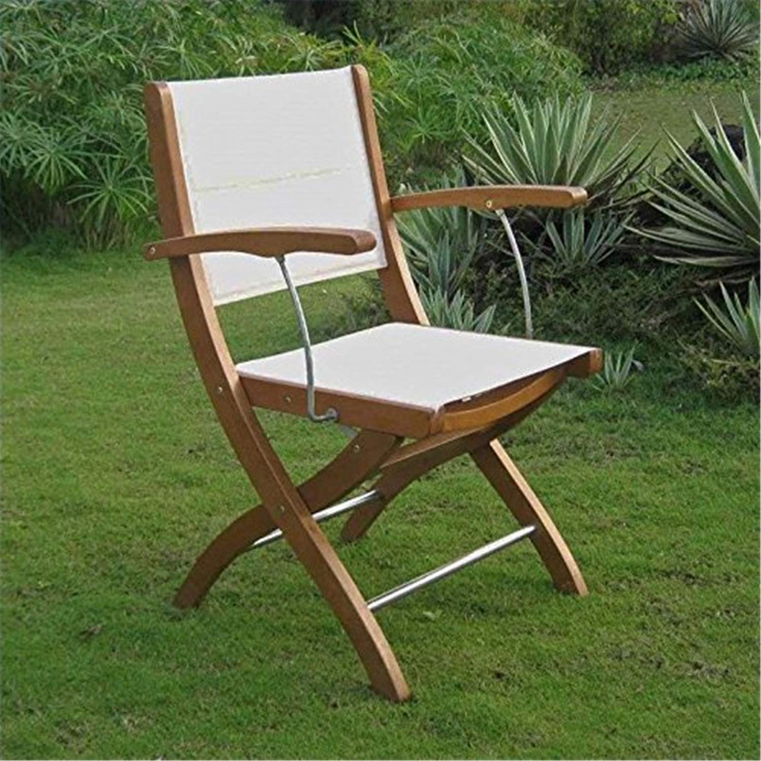 Royal Tahiti Ivory Textilene Folding Armchair - Outdoor Patio Furniture with Cushion - Perfect for Poolside, Garden, and Beach Relaxation