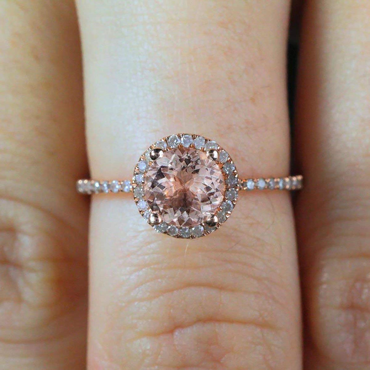 1.50 Carat Morganite Diamond Halo Engagement Ring - Round Cut Pink Morganite with 18k Gold Plating - Perfect for Proposals, Anniversaries & Romantic Occasions
