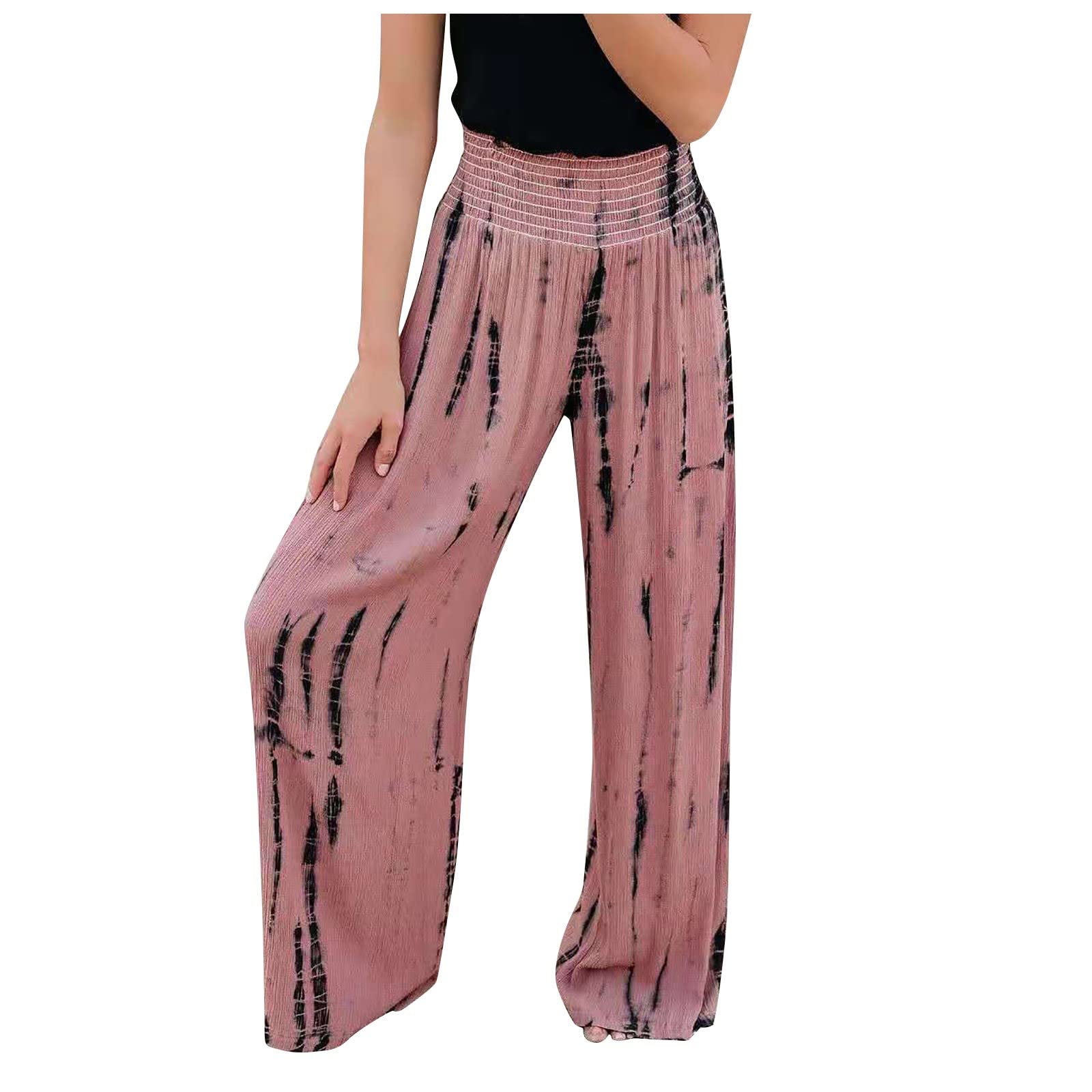 LIHUAK Women's High Waist Wide Leg Pants - Floral Print Summer Beach Trousers | Comfortable Stretchy Bandage Fabric for Vacation, Travel & Casual Outfits