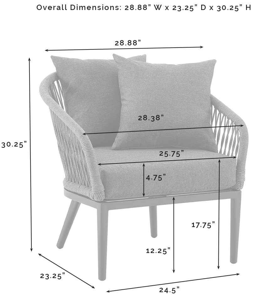Crosley Dover 2-Piece Indoor Outdoor Chair Set - Matte Black Patio Chairs with Charcoal Cushions for Conversation, Porch, Deck, Garden & Backyard Relaxation