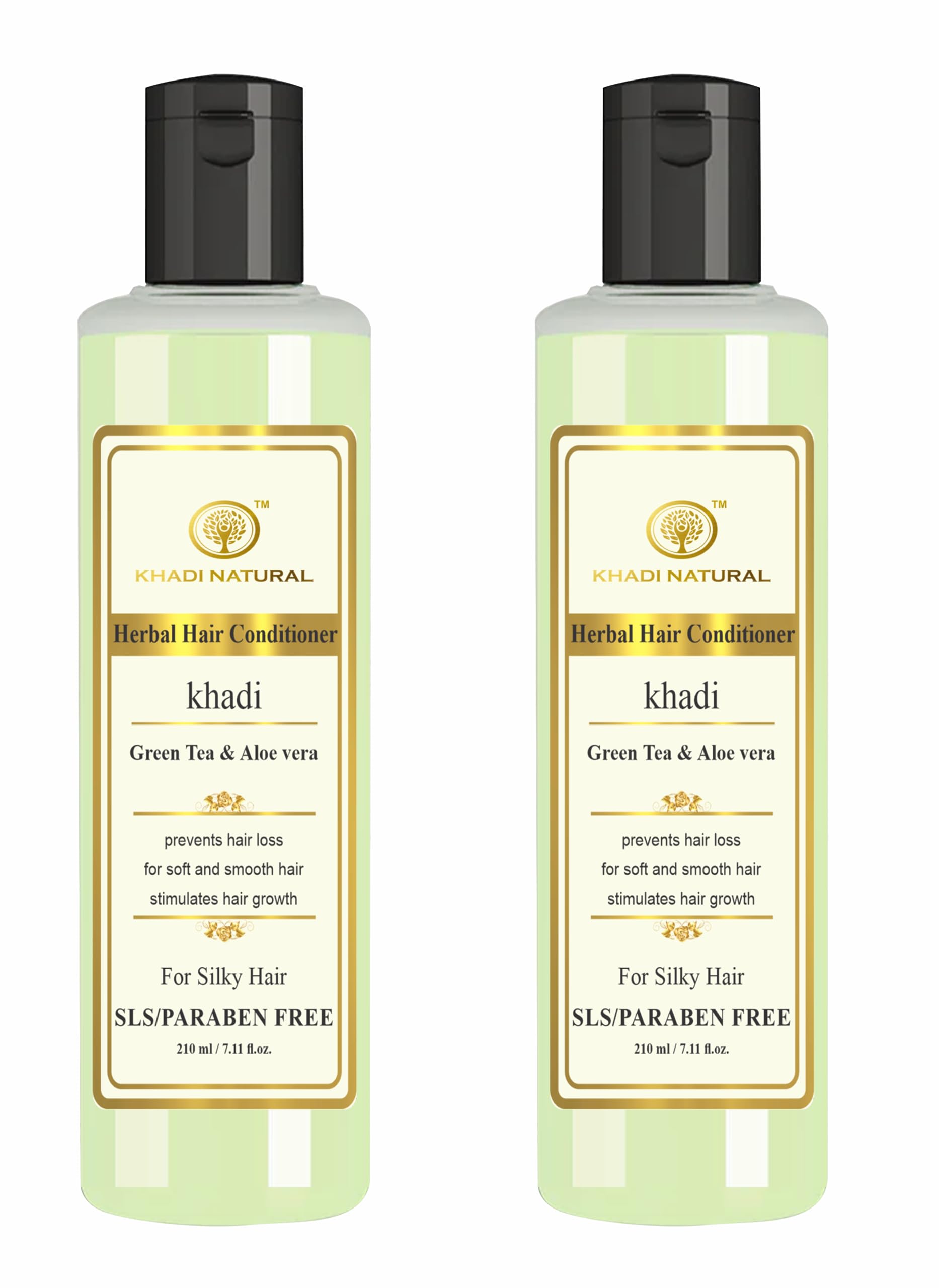 Khadi Natural Green Tea & Aloe Vera Hair Conditioner for Hair Fall Control - 210ml (Pack of 2) | Sulfate-Free, Paraben-Free Formula for All Hair Types | Deep Conditioning Treatment for Dry, Damaged Hair | Perfect for Daily Use & Scalp Care