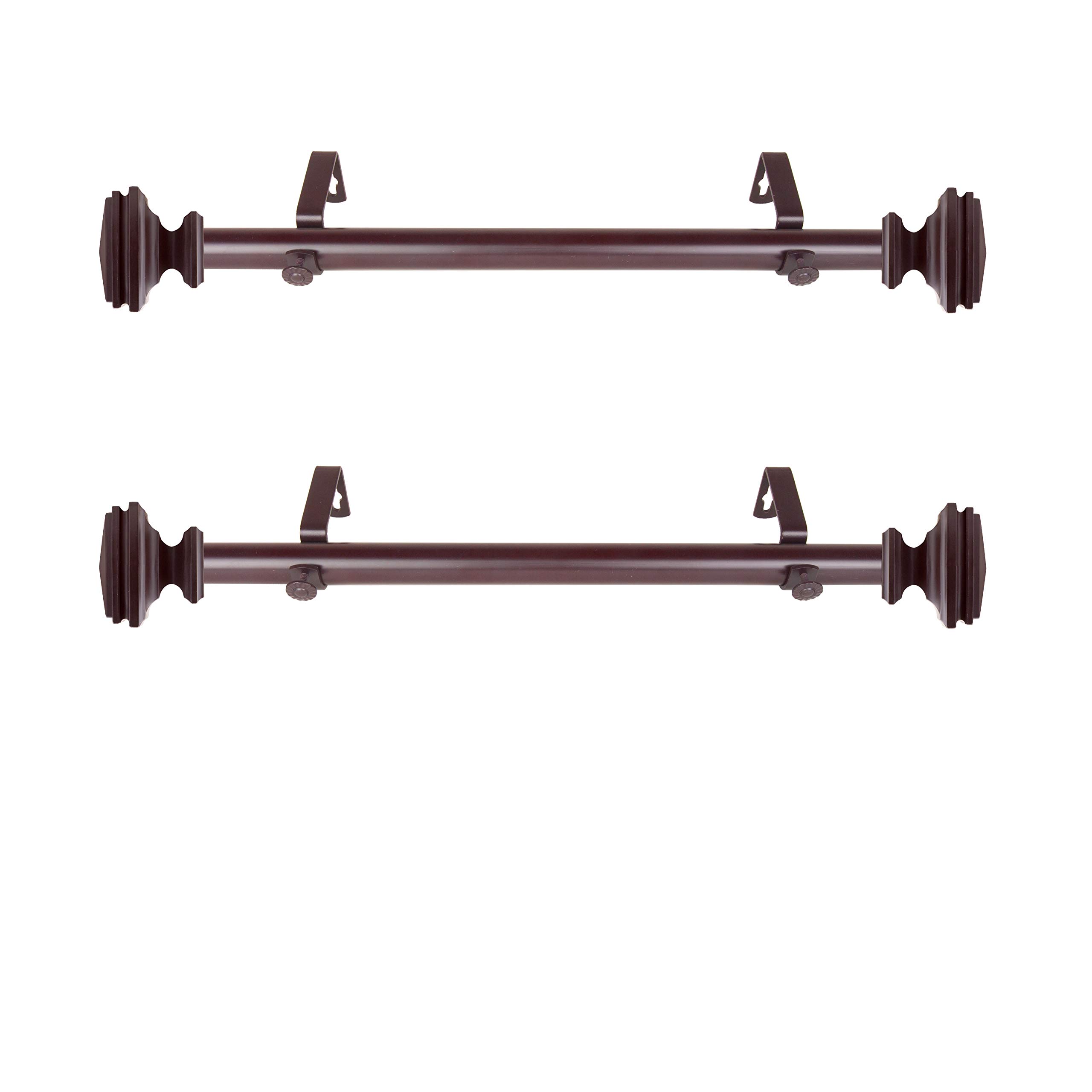 RUDI 1 Inch Carmen Side Curtain Rod Set of 2 - Adjustable 12 to 20 Inches - Mahogany Finish for Bedroom, Living Room & Window Decor