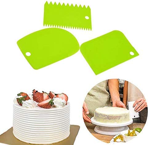 Noble Foods 3-Piece Cake Spatula Set - Plastic Dough Knife, Sugar Icing & Fondant Scraper - DIY Cake Decorating Tools for Baking, Pastry Making & Cake Styling