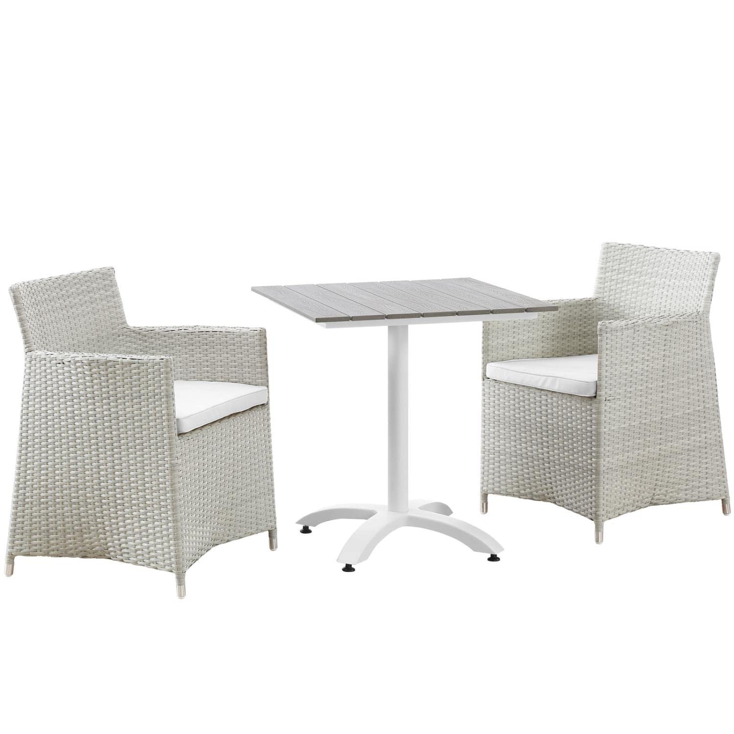 Modway Junction Wicker Rattan Outdoor Patio 3-Piece Dining Set - Gray & White Rattan Furniture for Garden, Backyard, Balcony & Poolside Dining