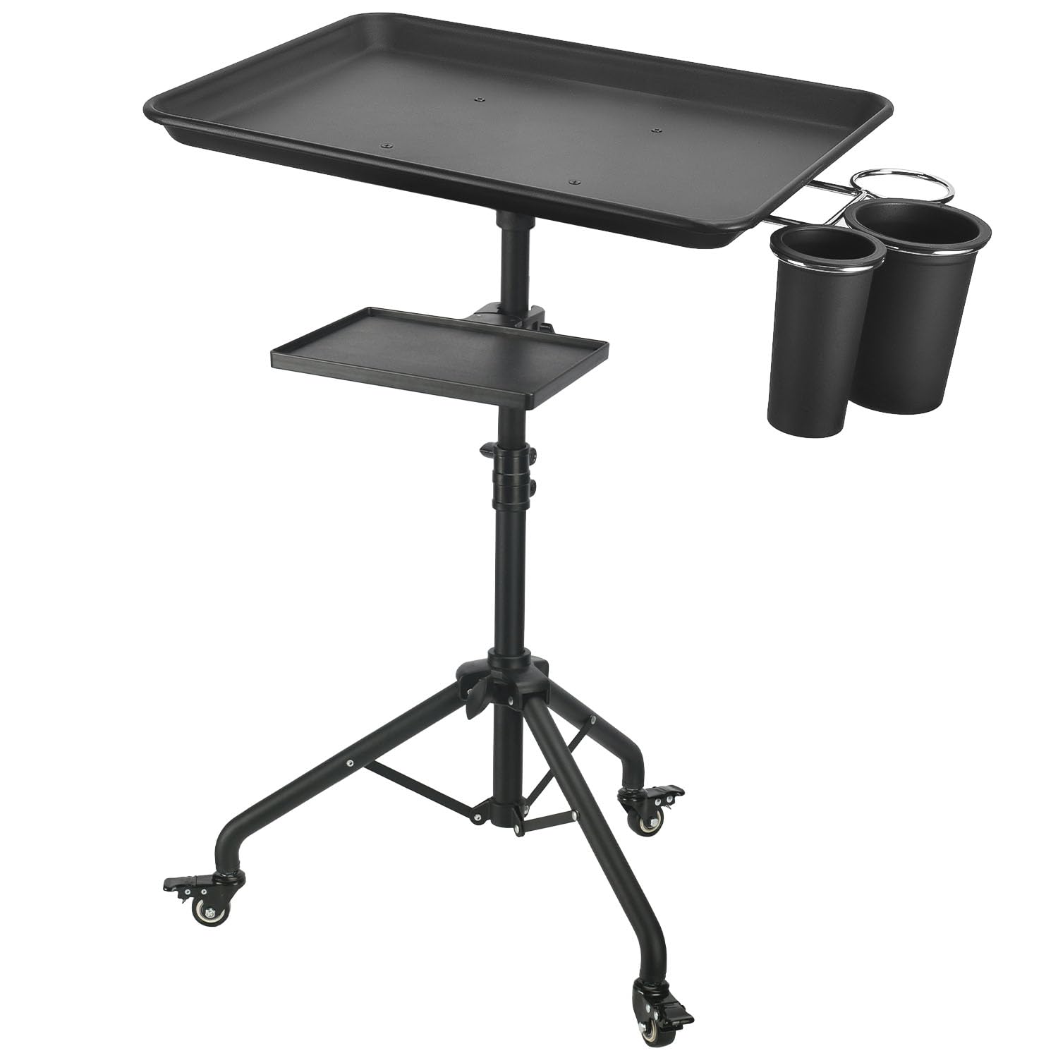 Adjustable Height Salon Tray Cart on Wheels - Aluminum Rolling Tattoo Tray with Storage Platform | Mobile Service Cart for Salon, Spa, Tattoo & Dental Use | Perfect for Styling Tools, Tattoo Supplies & Dental Equipment Organization
