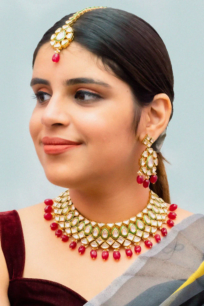 Royal Kundan Necklace and Earrings Set - 24K Gold Plated Designer Jewelry for Weddings, Parties & Special Occasions (D883)