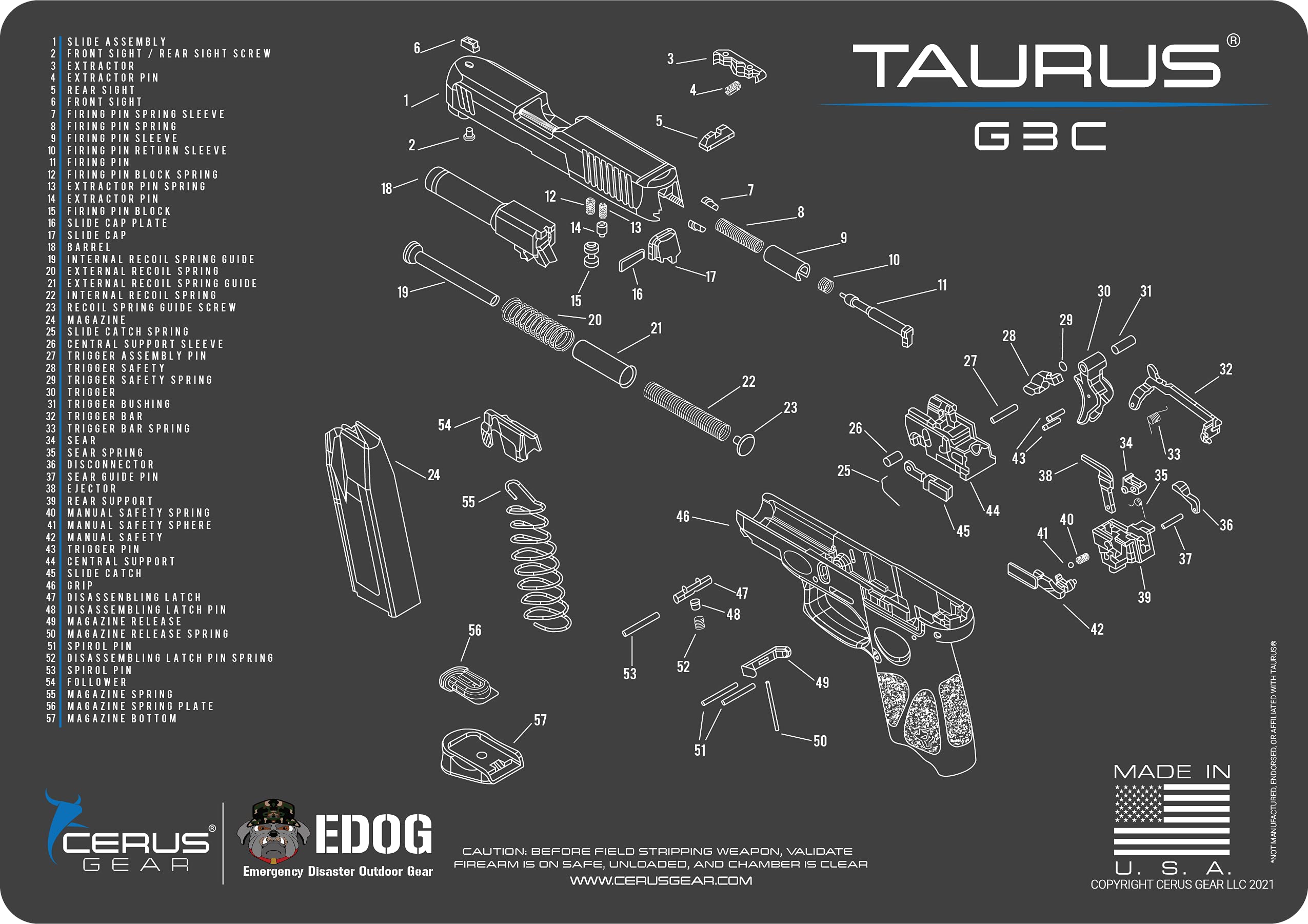 EDOG G3C Gun Cleaning Mat with Exploded View Diagram - Compatible with Taurus G3C Pistols | 3mm Thick Padded, Oil & Solvent Resistant | Protects Firearms, Magazines & Workbenches | Perfect for Gun Maintenance & Cleaning Sessions