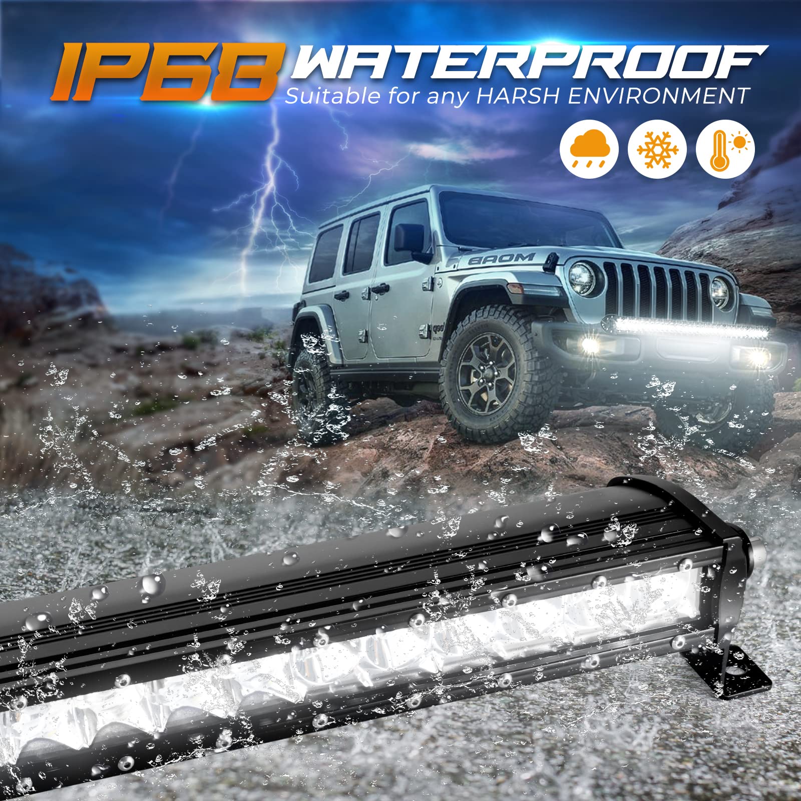 36 Inch 180W LED Light Bar - Single Row Spot Flood Combo Beam, 3D LED Driving Fog Lamp for Off Road, UTE, ATV, UTV, SUV, Boat & Trucks - IP68 Waterproof Work Lights - Perfect for Night Driving, Camping & Outdoor Adventures