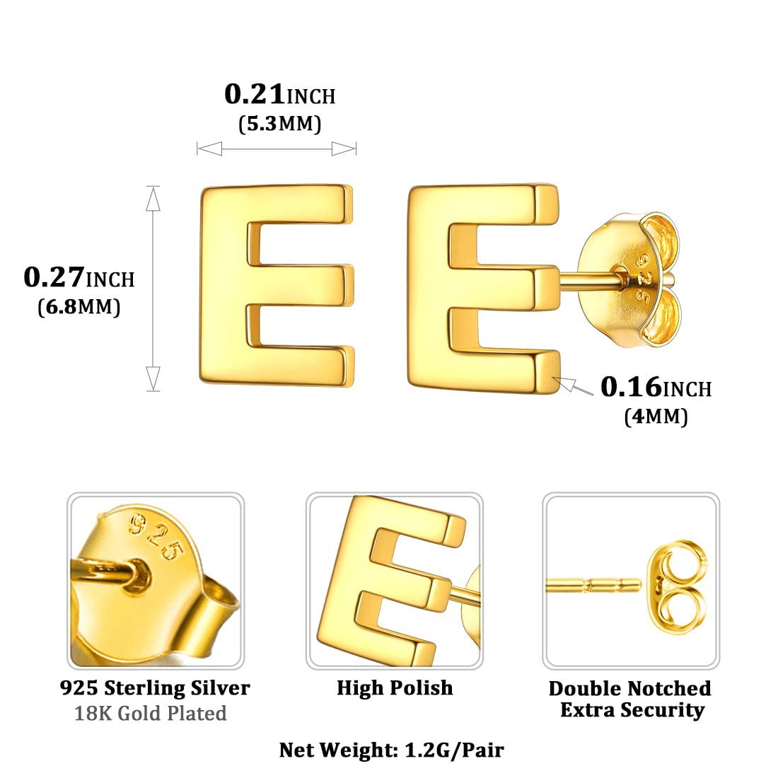 Hypoallergenic 925 Sterling Silver Initial Letter Stud Earrings for Women - Tiny A-Z Alphabet Studs for Sensitive Ears (Gift Box Included) | Perfect for Everyday Wear, Gifts & Special Occasions