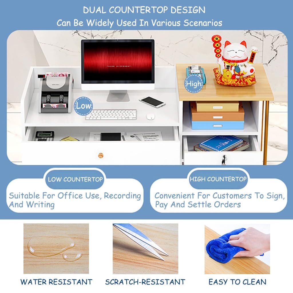 Small Salon Reception Desk with Counter - Compact Front Desk for Retail, Beauty Salons & Convenience Stores - Simple Checkout Counter for Supermarkets, Clothing Shops & Milk Tea Stores - Office & Business Use
