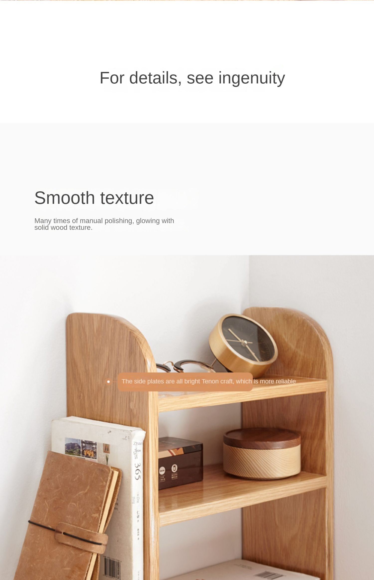 Oak Solid Wood Small Bookcase - Simple Study & Telescopic Organizing Shelf - Nordic Style Home Office & Living Room Storage Solution