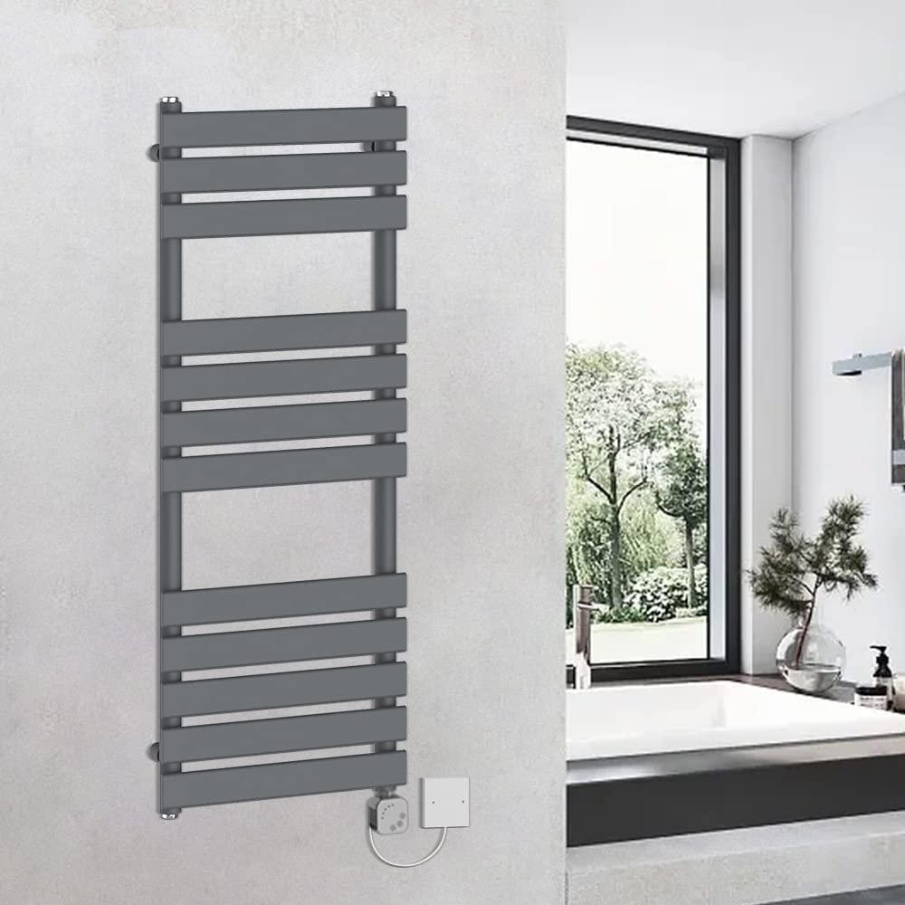 WarmeHaus 1200 x 450mm Electric Heated Towel Rail - Thermostatic Sand Grey Bathroom Radiator, 600W Ladder Style for Warm & Dry Towels | Perfect for Spa, Luxury Bathrooms & Cold Climate Homes