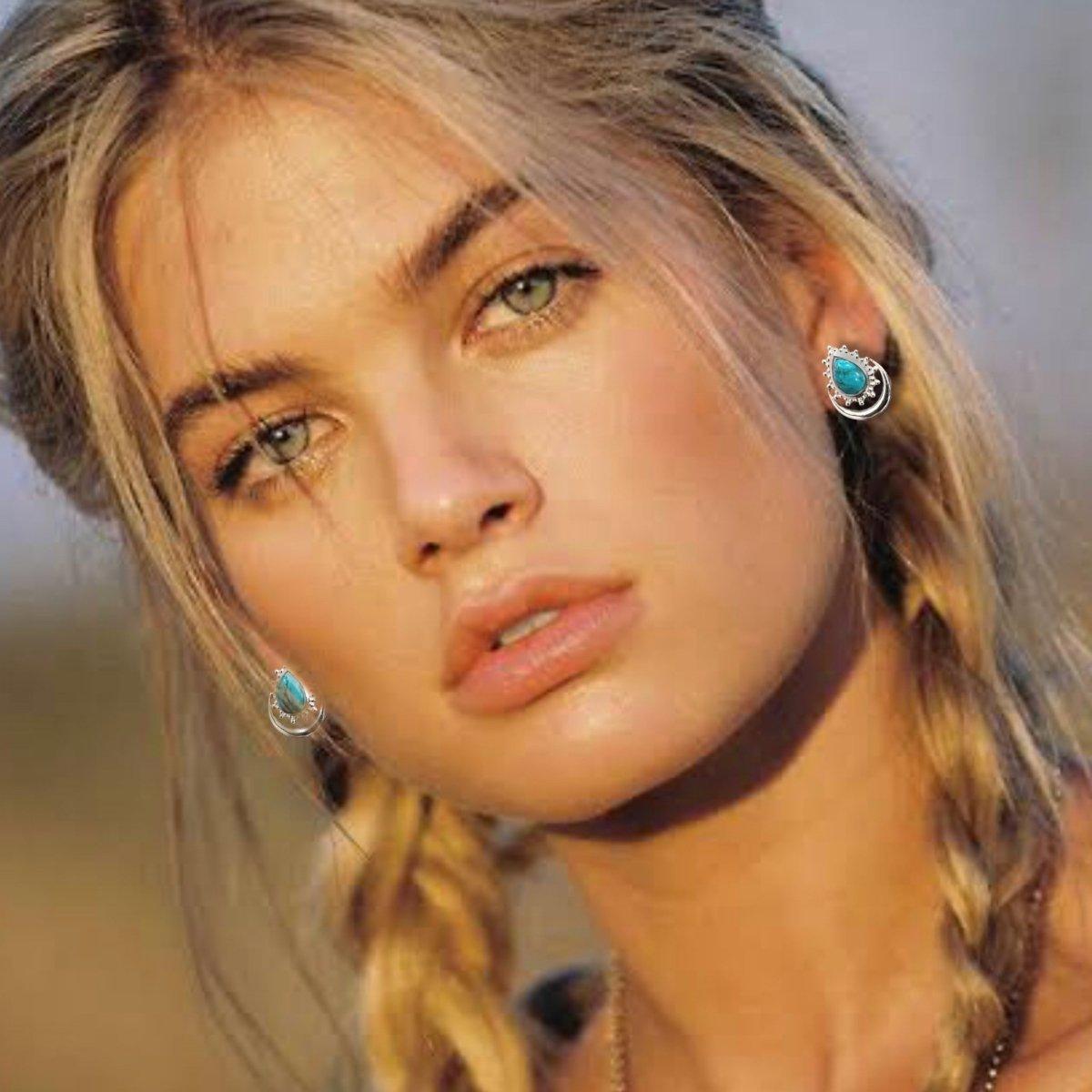 Handmade Boho Moon Turquoise Stud Earrings for Women - Unique Turquoise Jewelry for Everyday Wear & Boho Fashion Accessories