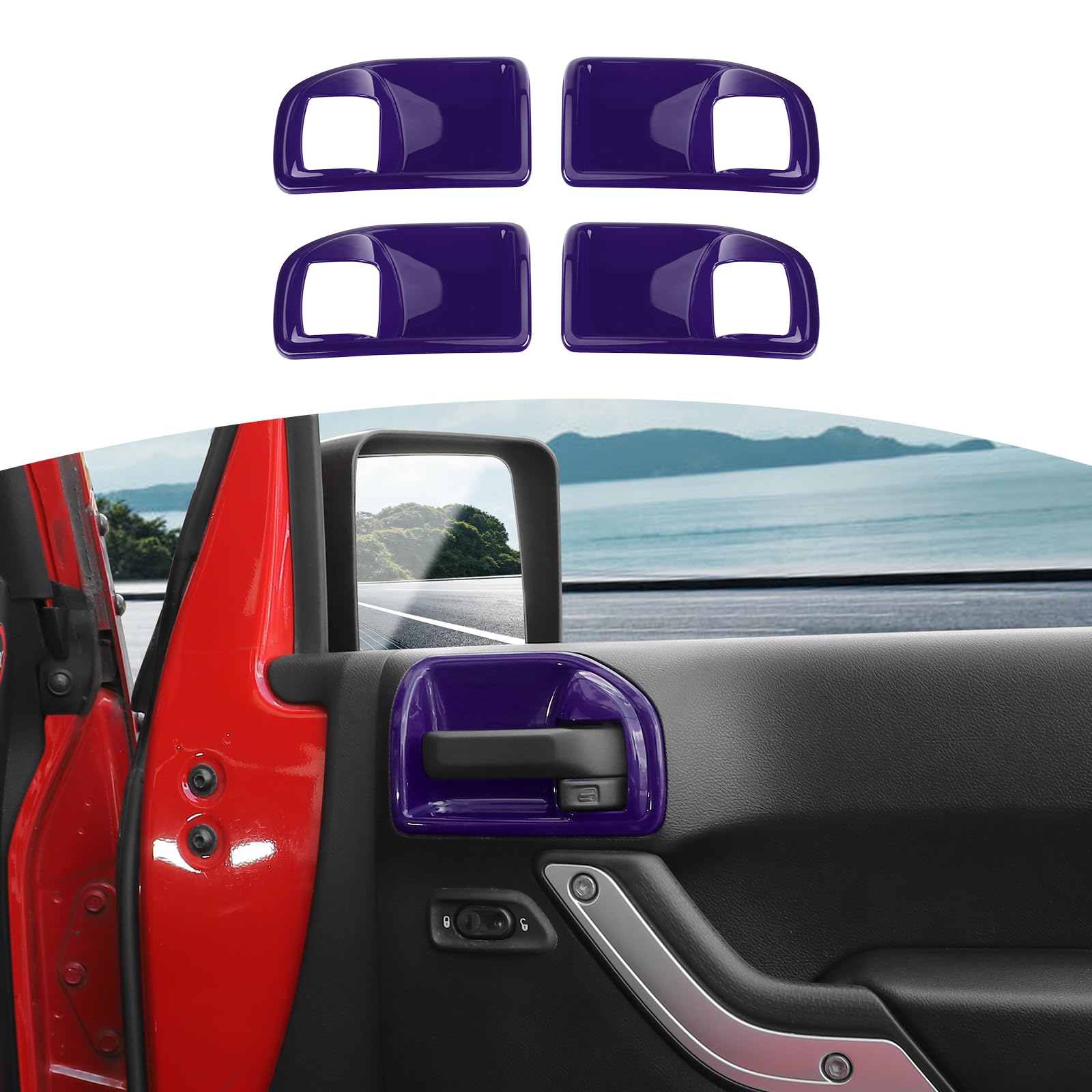 Jeep Wrangler JK JKU Inner Door Handle Cover Bowl Trim (2011-2017) - 4pcs Purple Interior Accessories for Jeep JK & JKU - Perfect for Off-Roading & Interior Customization