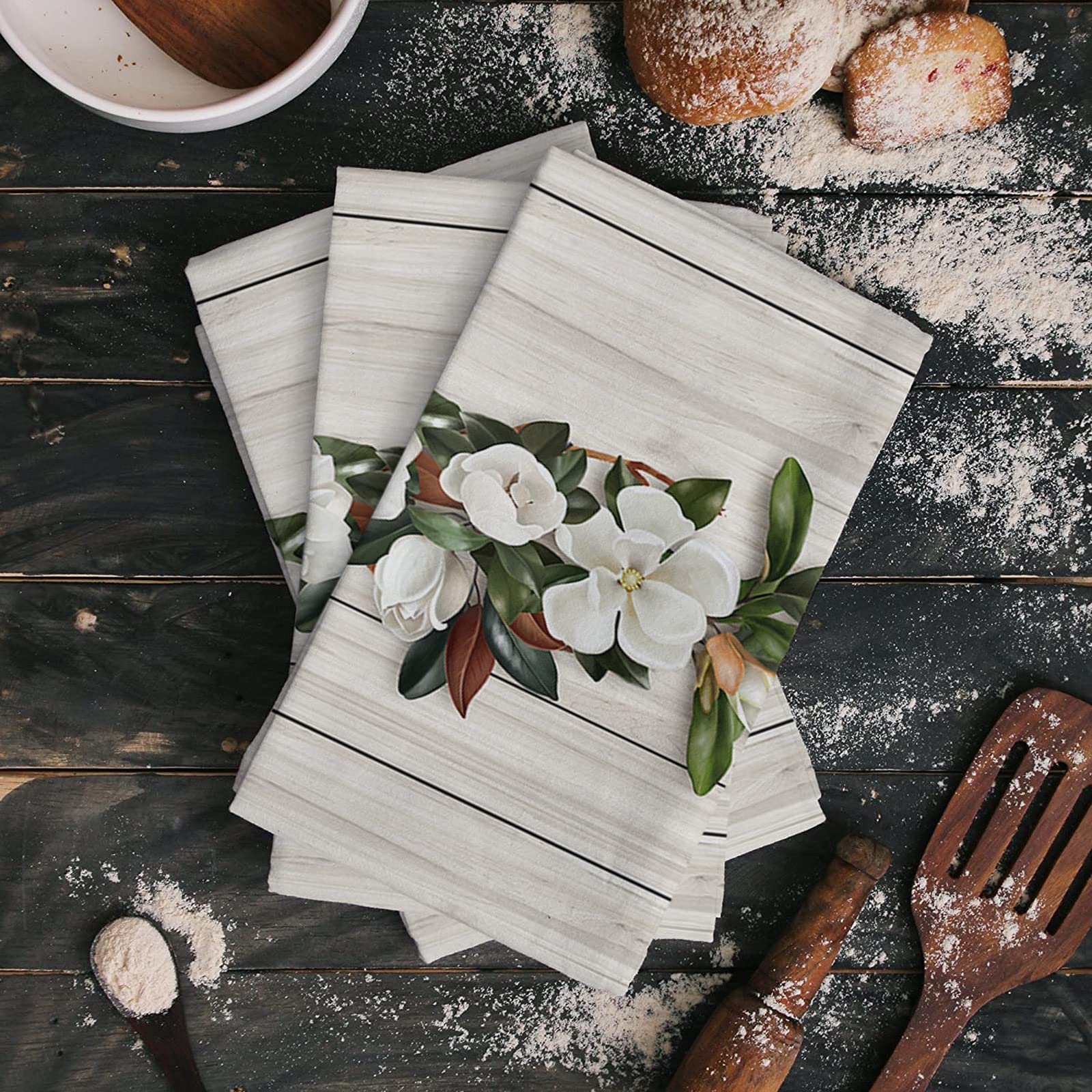 Floral Kitchen Towels Set - Absorbent Microfiber Dish Cloths for Kitchen & Bathroom Decor - 18x28 Inch