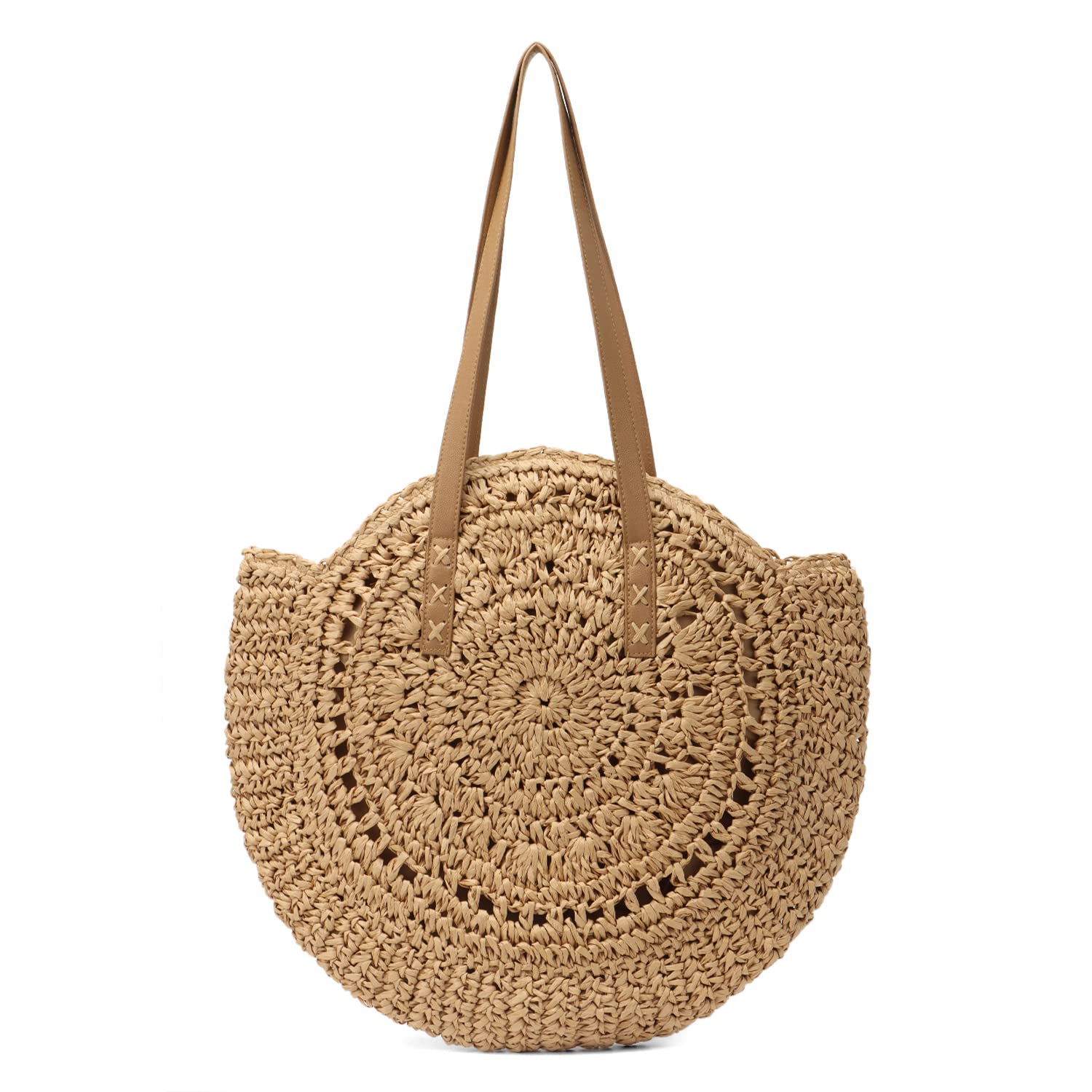 Stylish Women's Straw Round Handwoven Beach Tote Bag - Natural Boho Summer Shoulder Bag for Vacation, Travel, Picnic & Outdoor Activities