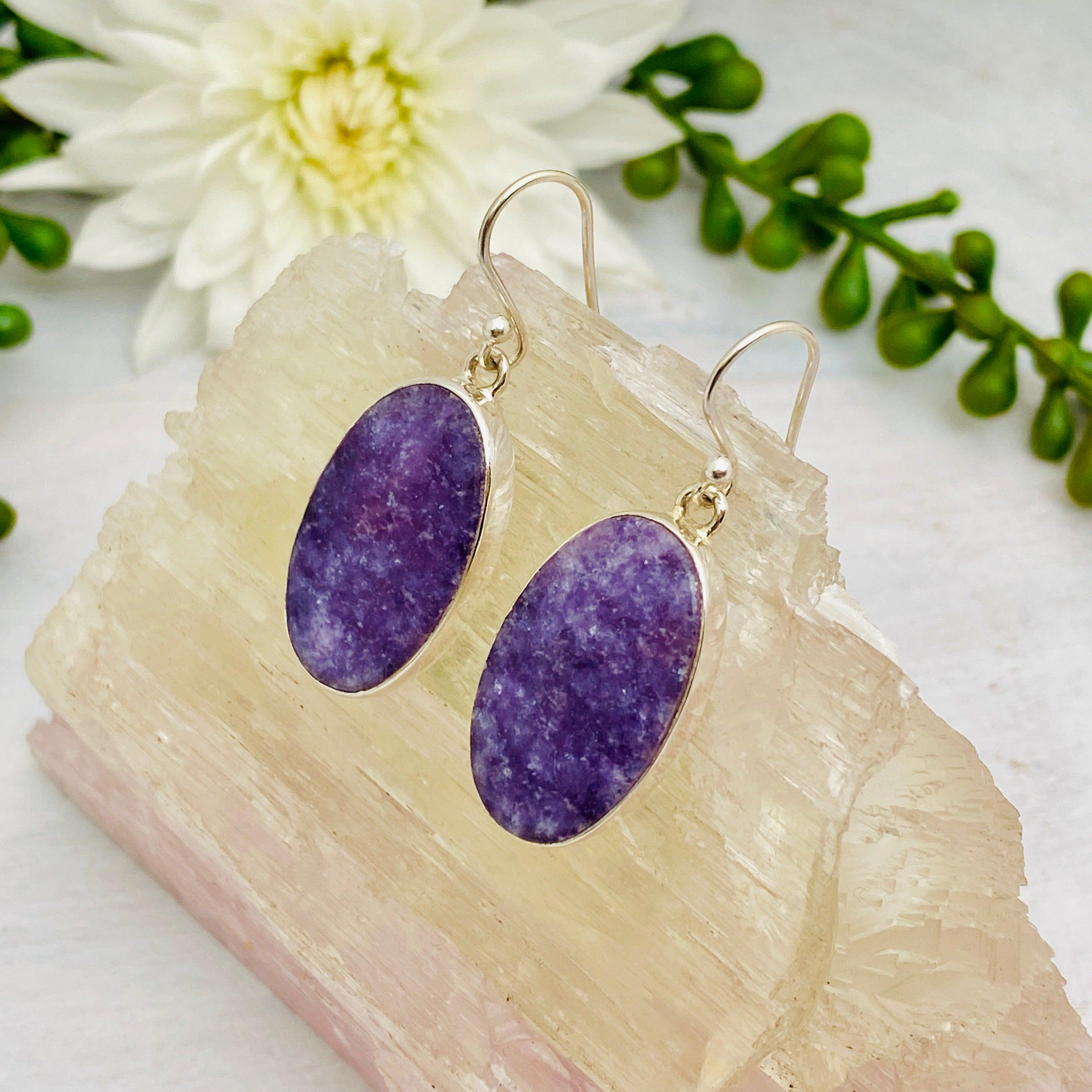 Natural Lepidolite Oval Earrings for Women – Healing Crystal Jewelry KEGJ949 – Perfect for Meditation, Yoga & Energy Balancing