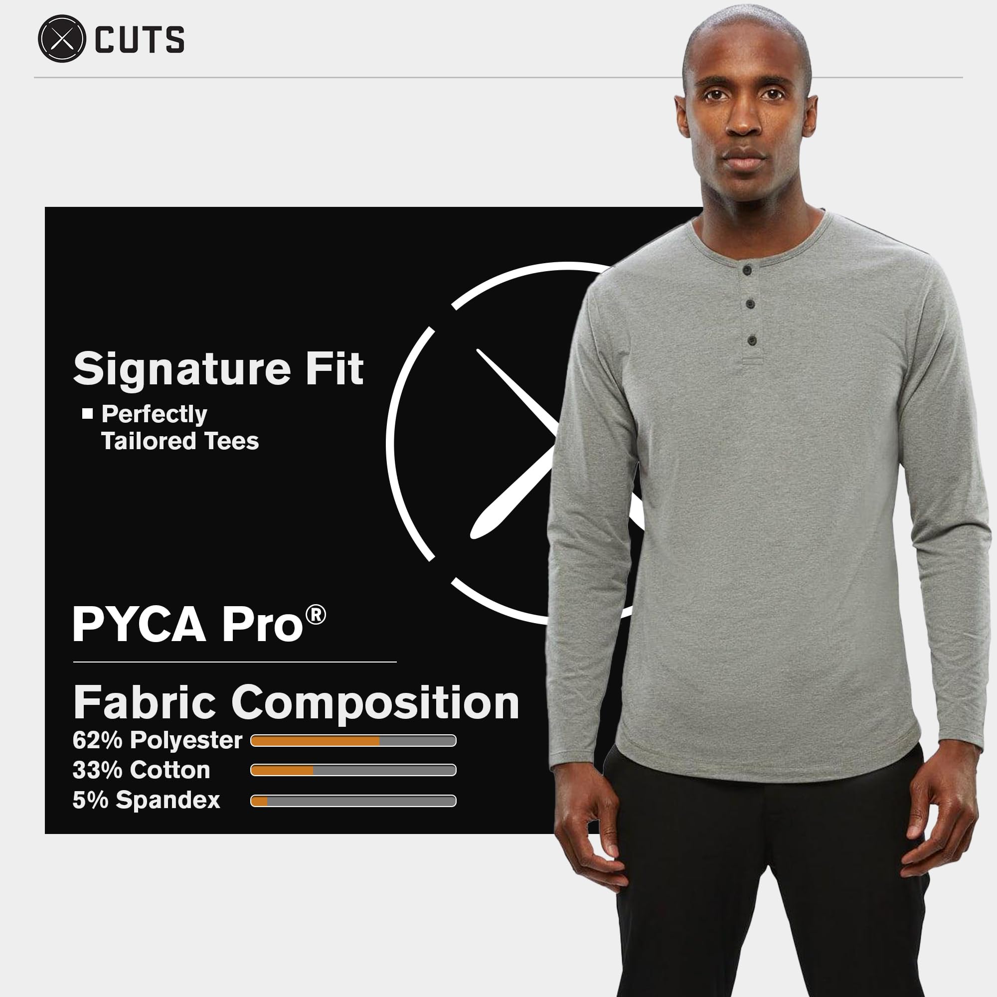 Cuts Clothing Men's AO Henley Curve Hem Long Sleeve Shirt | Premium Slim Fit Button-Up Shirt for Men | Perfect for Casual Wear, Office & Date Nights