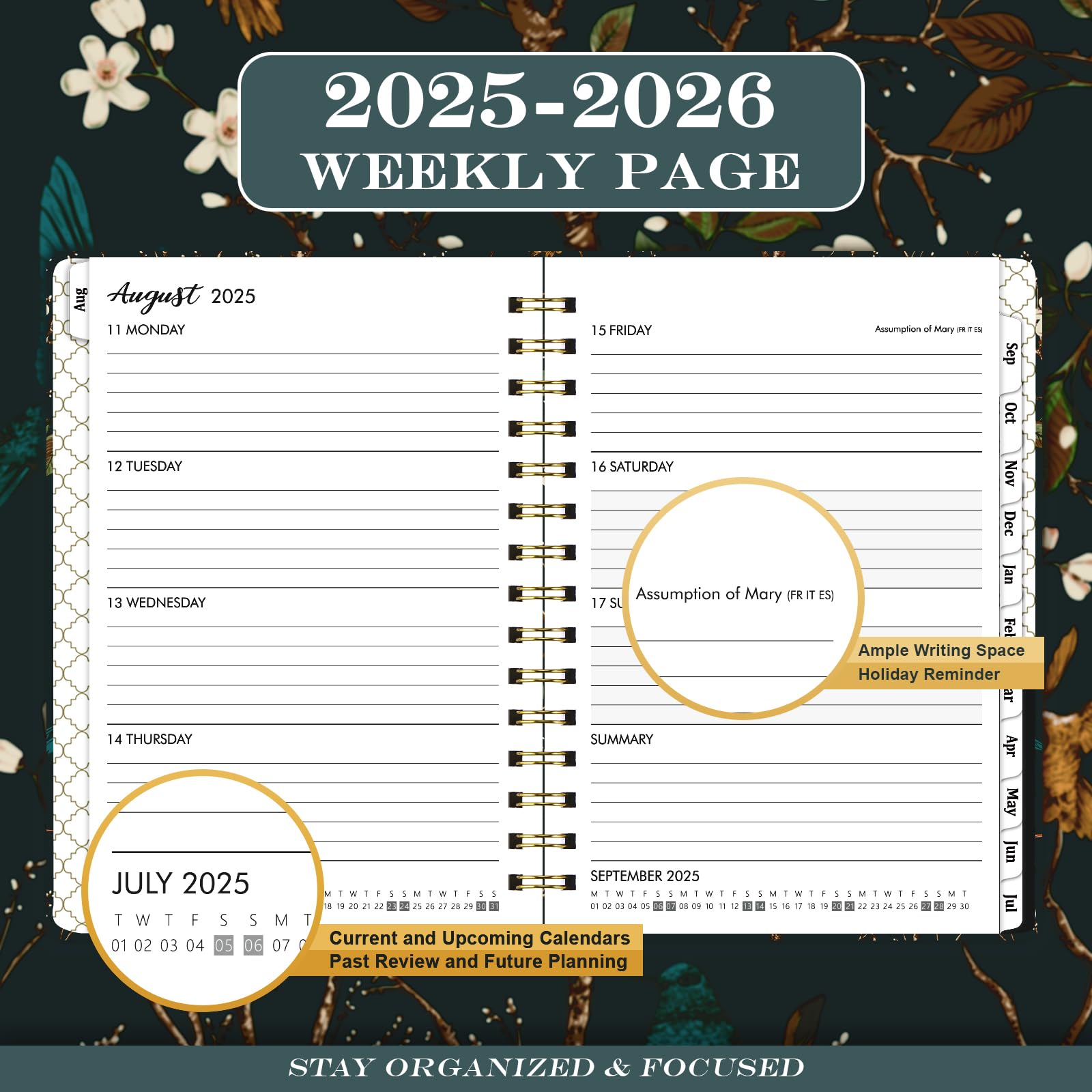 2025-2026 Academic Planner - A5 Weekly Diary from August 2025 to July 2026 with Twin-Wire Binding, Hard Cover & Elastic Closure (21.5x15.5x1.5cm) - Perfect for Students, Teachers & Office Professionals