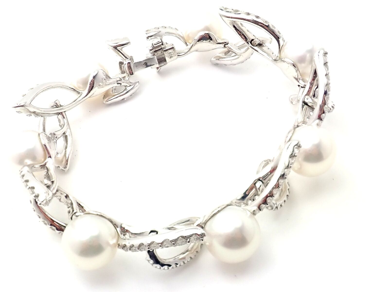 Authentic Mikimoto 18k White Gold 7 Carat Diamond 12mm Pearl Bracelet - Luxury Jewelry for Women, Perfect for Weddings, Anniversaries & Special Occasions