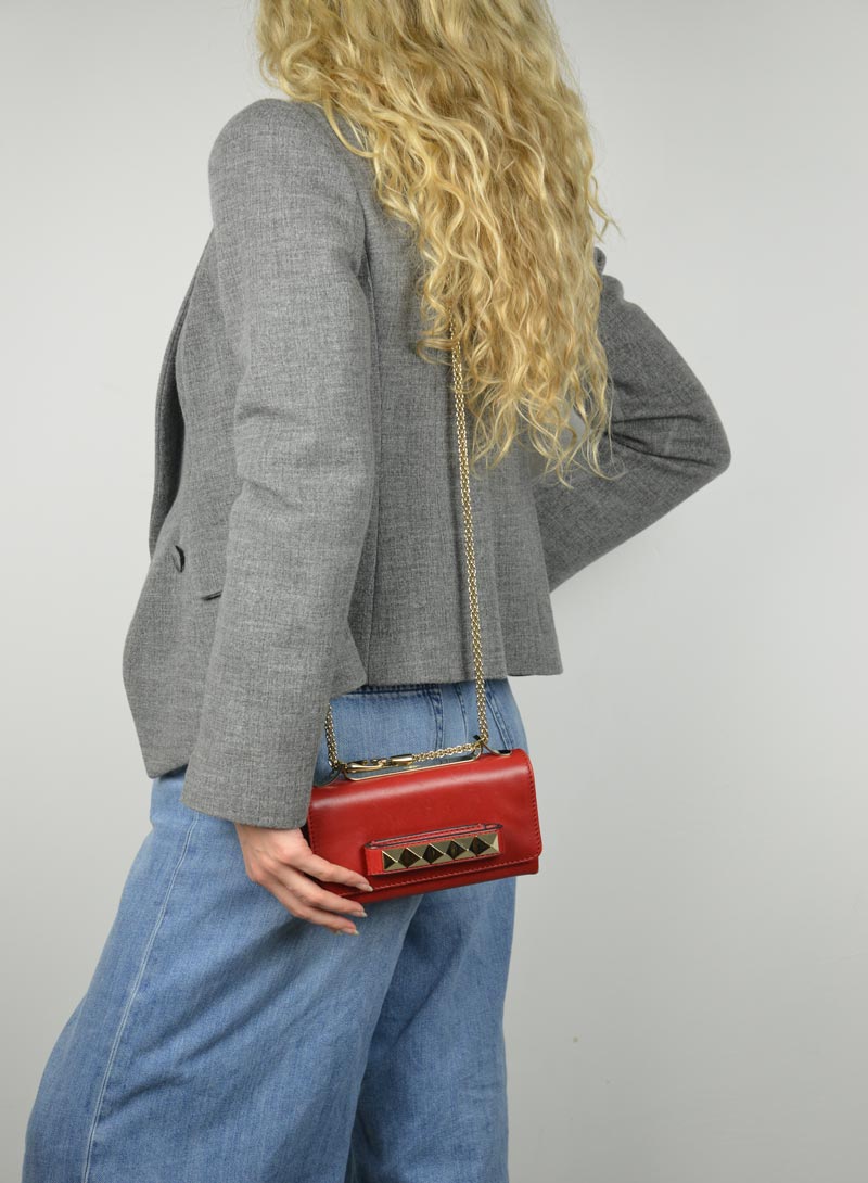 Valentino Va Va Voom Red Leather Studded Handbag - Luxury Designer Crossbody Purse for Women | Perfect for Date Night, Parties & Special Occasions