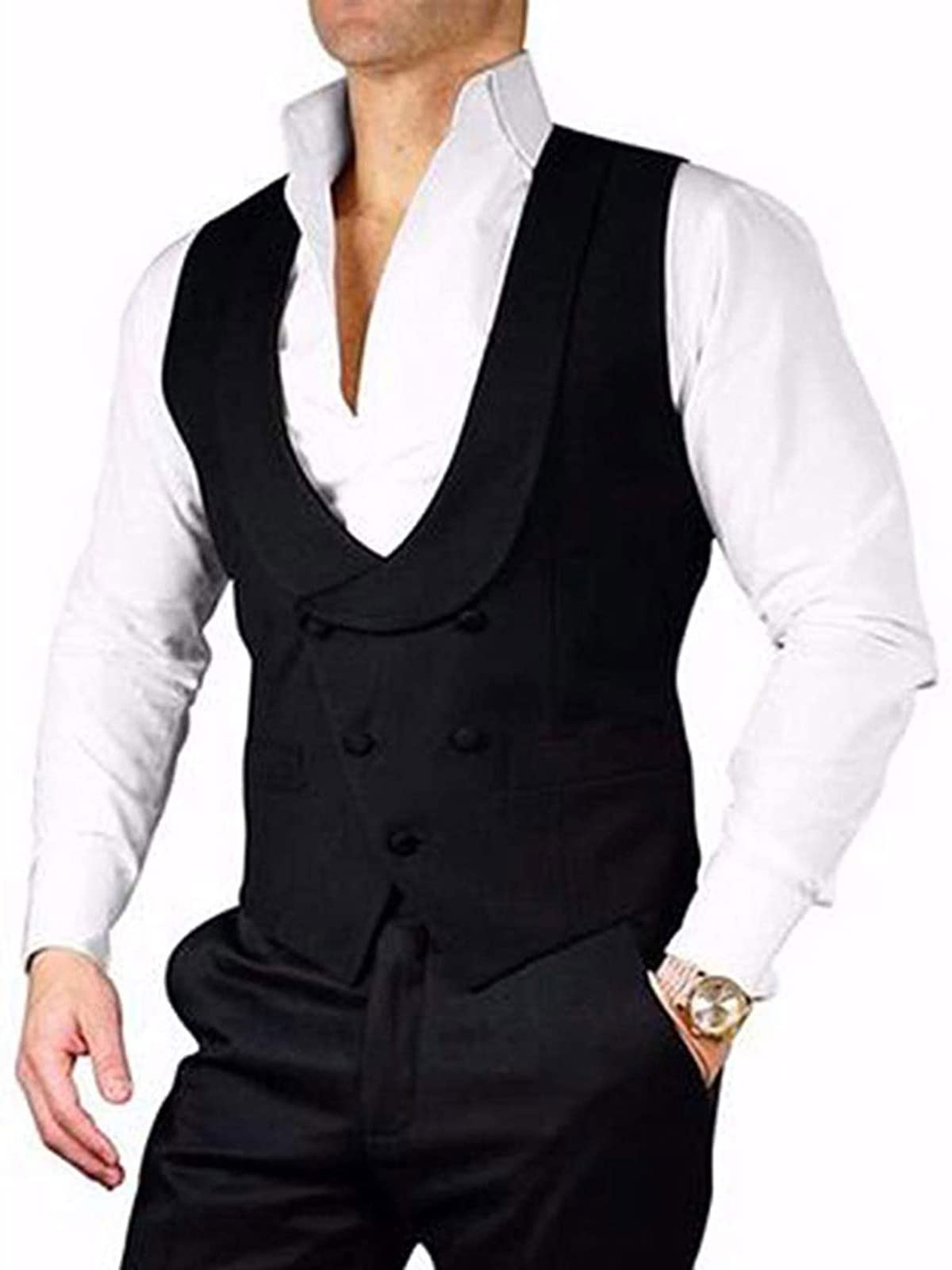 Wemaliyzd Men's Classic Fit Collar Vest - Double Breasted Tuxedo Suit Waistcoat for Formal Events, Weddings & Business Occasions