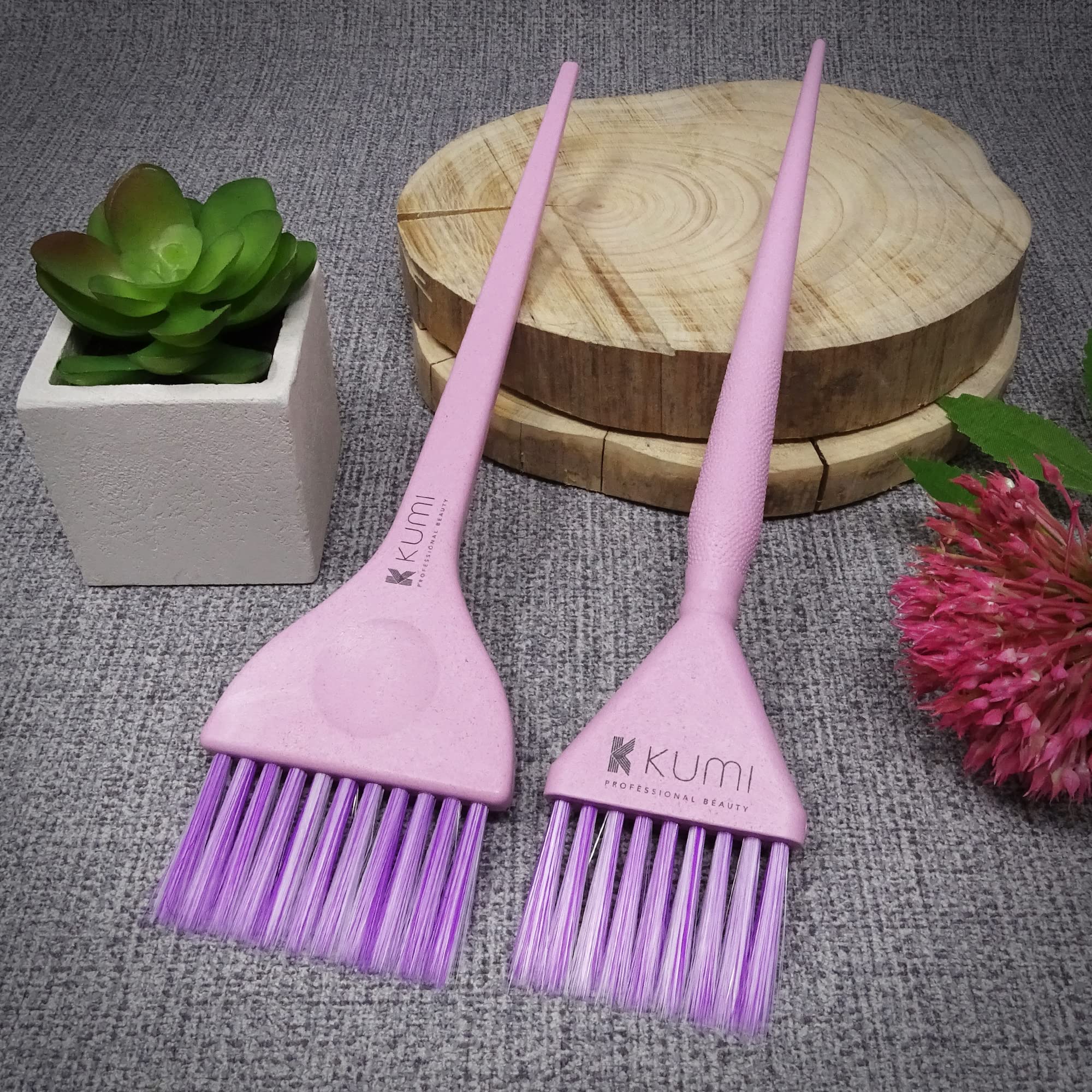 Kumi Wheat Eco-Friendly 2-Pack Pink Hair Color Tint Brush Set - Small & Large Hair Dye Brushes for Professional Salon & DIY Home Hair Coloring