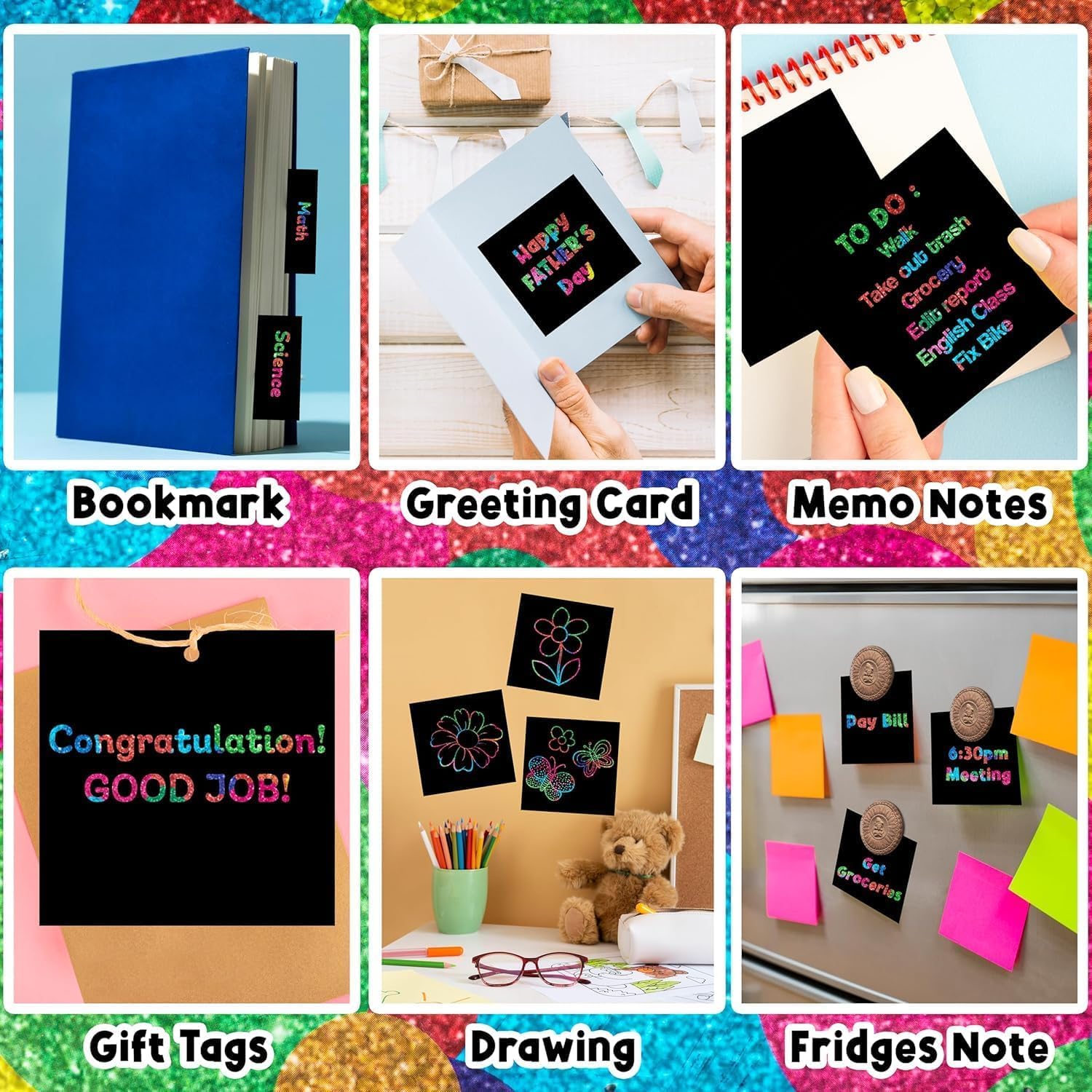 PURPLE LADYBUG Rainbow Holographic Scratch Art Mini Notes - Easter Basket Stuffers for Girls, Teen Girl Gifts, Cool Trendy Arts & Crafts for Kids Ages 4-12 - Perfect for Birthday Parties, Classroom Activities & Creative DIY Projects