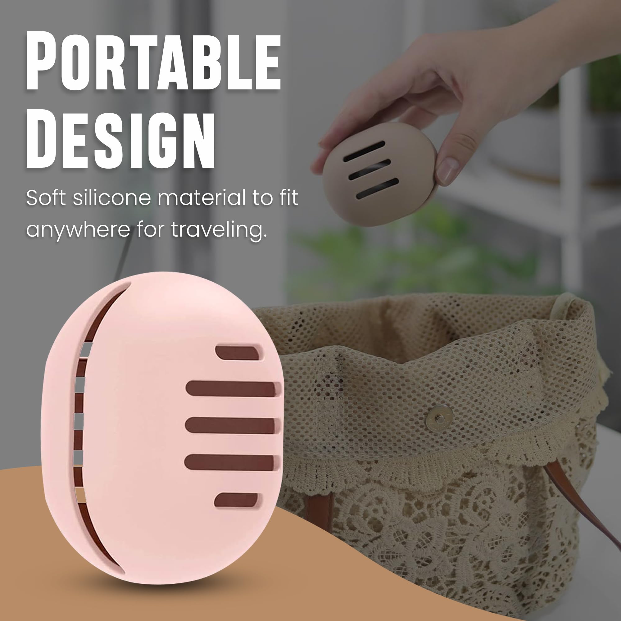 Homeaura Silicone Makeup Sponge Holder - Double Sided Breathable & Shatterproof Beauty Blender Case for Travel | Portable Cosmetic Organizer | Pack of 2 (Khaki & Pink) | Perfect for Makeup Artists & On-the-Go Touchups