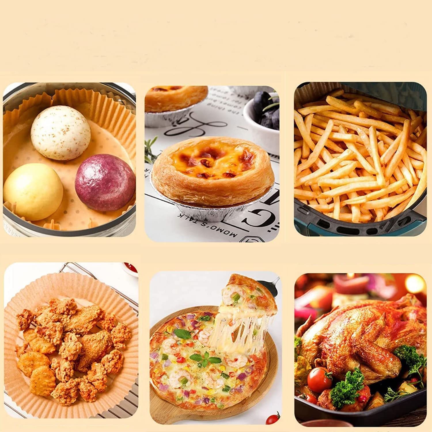 200 Pcs Air Fryer Disposable Paper Liners - Non-Stick Baking Parchment Sheets for Air Fryer, Microwave & Oven (6.3 Inches) - Oil Proof, Waterproof & Heat Resistant - Perfect for Baking, Roasting & Reheating Food