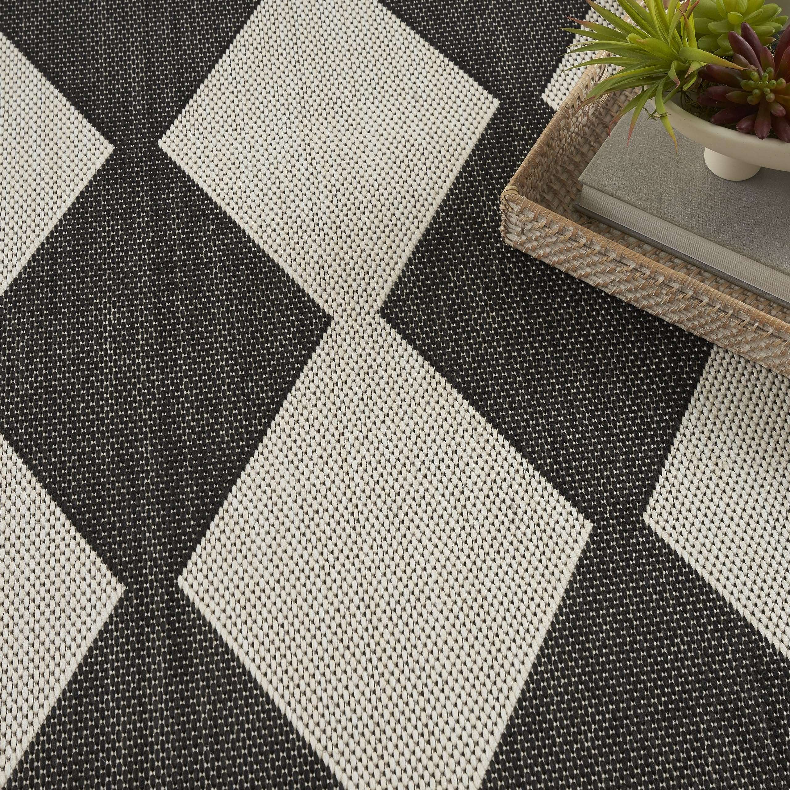 Nourison Positano 8x10 Indoor Outdoor Area Rug - Black, Easy to Clean, Non-Shedding - Perfect for Bedroom, Living Room, Dining Room, Backyard, Deck & Patio | Durable & Stylish Home Decor