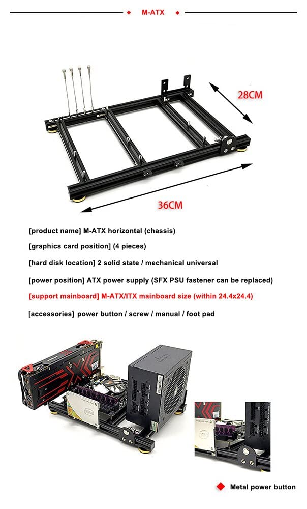 Open Frame PC Case for ITX, MATX & ATX - Horizontal Computer Chassis Rack with Aluminum Bracket & ATX Power Supply Support | Perfect for DIY Desktop Builds, Home Office & Gaming Setups