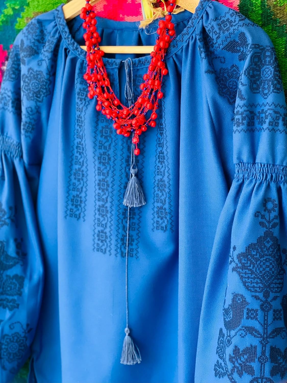 Women's Floral Embroidery Blouse - 100% Cotton Ukrainian Vyshyvanka Shirt - Summer Boho Tunic Top (Size L) | Perfect for Festivals, Vacations & Casual Wear