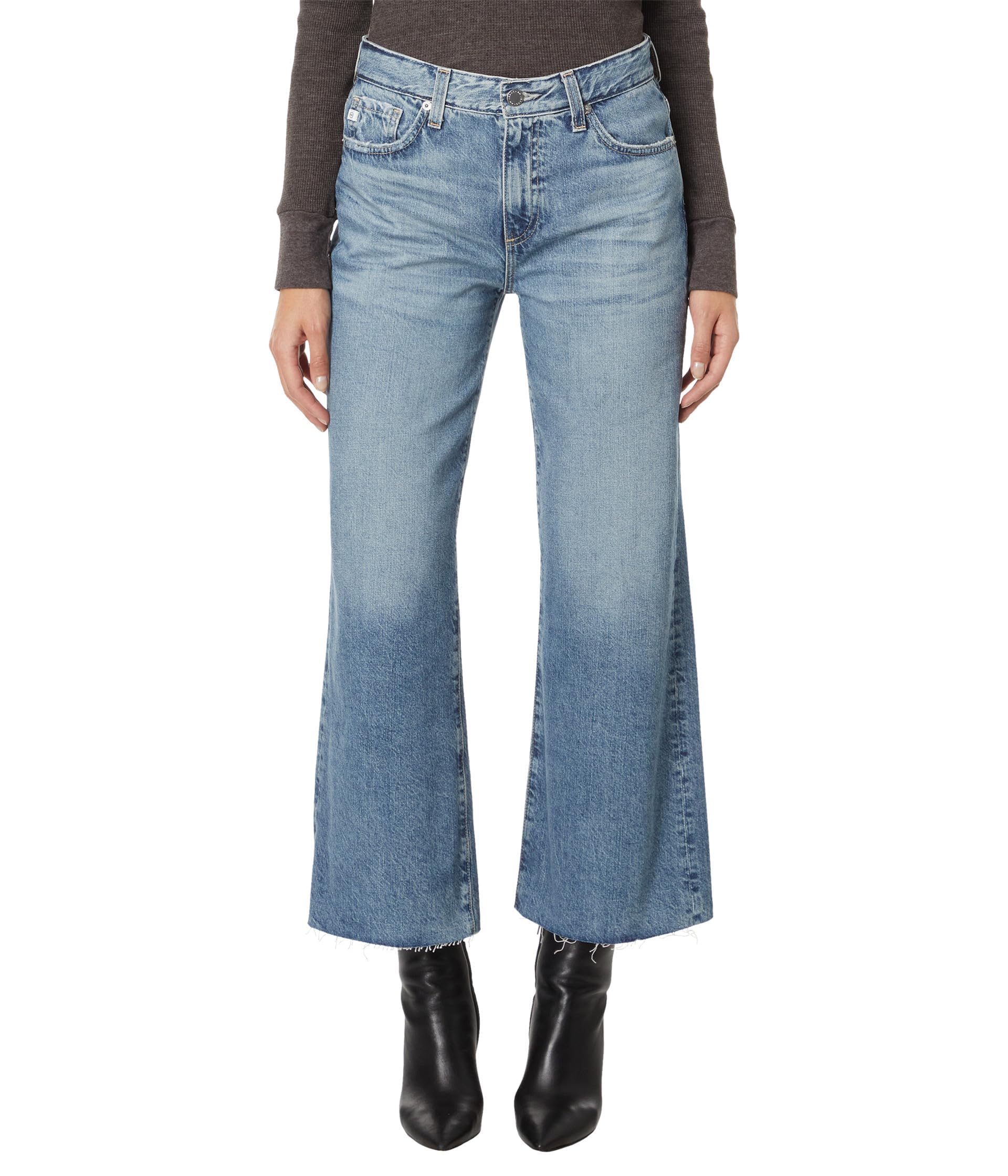 Saige High-Rise Wide Leg Crop Jeans for Women - Comfortable Stretch Denim Pants, Fashionable Rival Wash - Perfect for Casual Outings, Workwear & Street Style