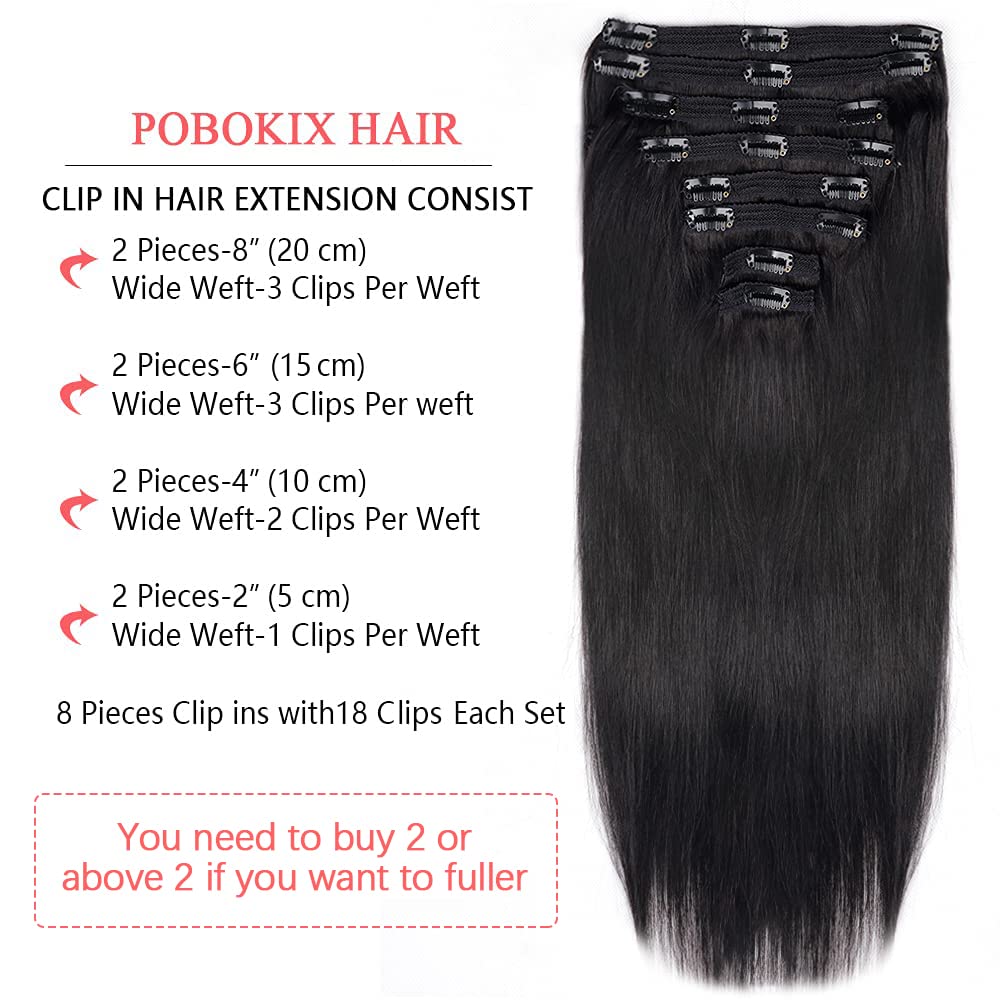 8Pcs Remy Human Hair Clip in Extensions 24inch Straight Real Human Hair #1B Natural Black - Soft & Silky for Women | Perfect for Daily Styling, Parties & Special Occasions