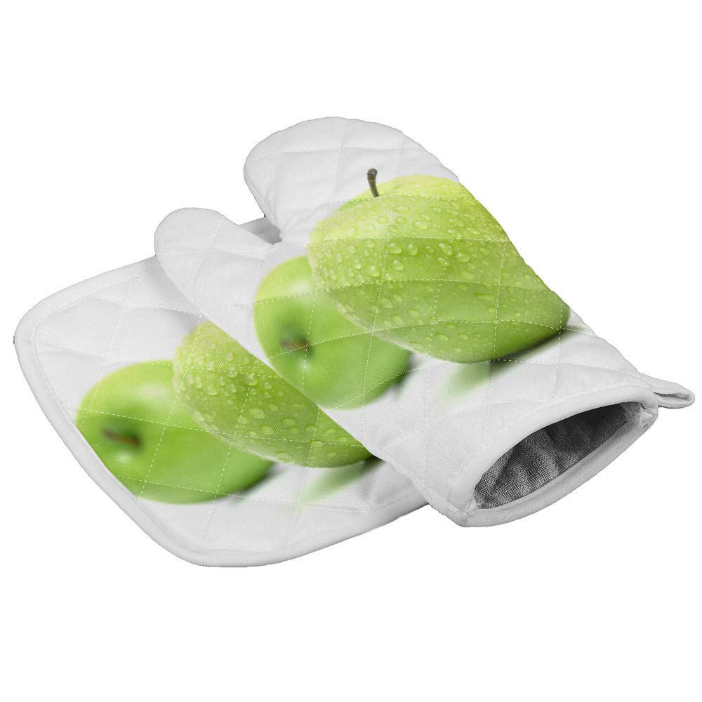 Green Apple Summer Fruit Heat Resistant Oven Mitts & Pot Holders Set - Non-Slip Kitchen Gloves for Cooking, Baking, BBQ & Grilling - Perfect for Holiday Meals, Outdoor Parties & Home Kitchen Safety