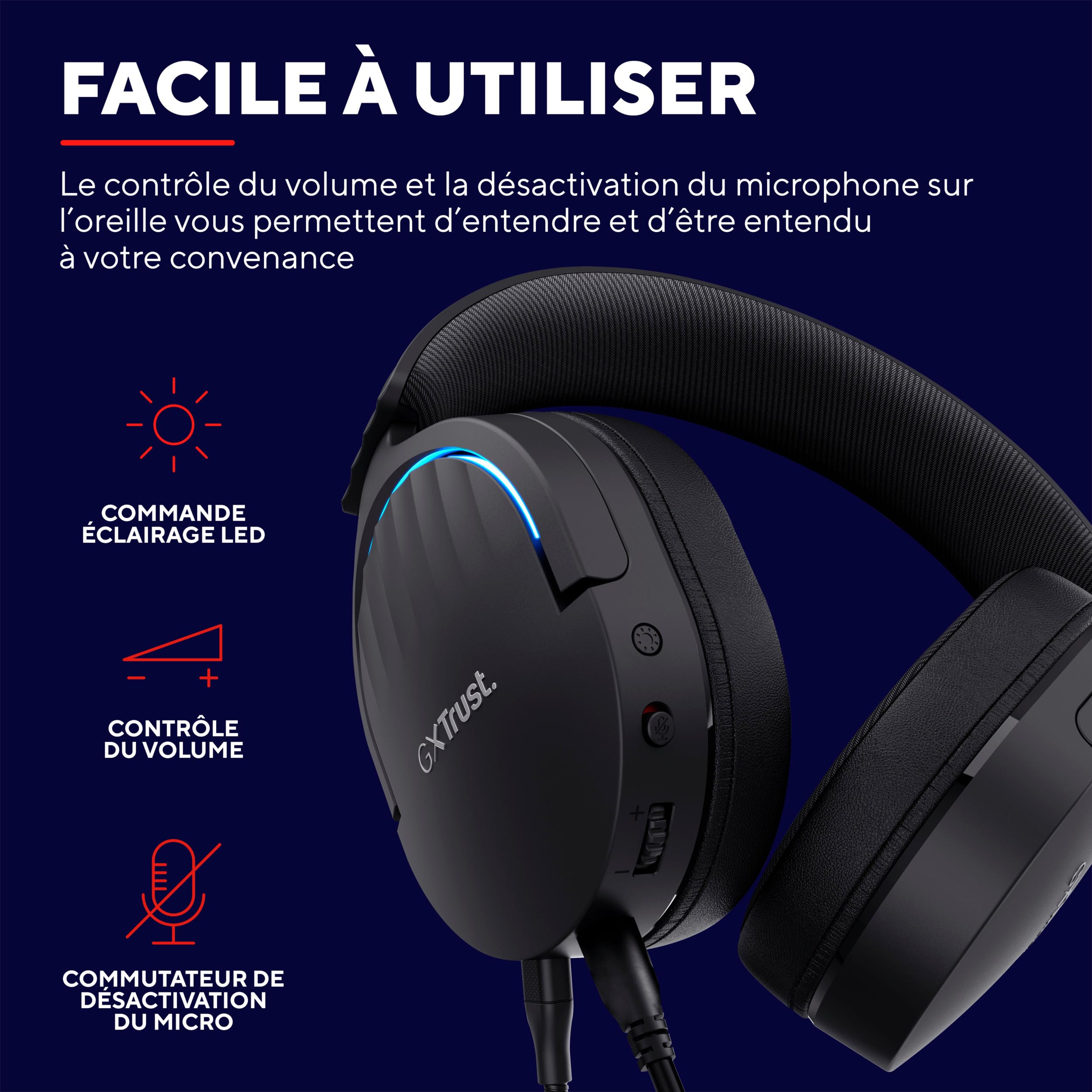 Trust Gaming GXT 490 Fayzo Wired Over-Ear Gaming Headset with 7.1 Surround Sound, 50mm Drivers, RGB Lighting, 85% Recycled Plastics - Noise-Canceling Mic for PC, PS5 (Black) - Perfect for Competitive Gaming & Immersive Audio Experience